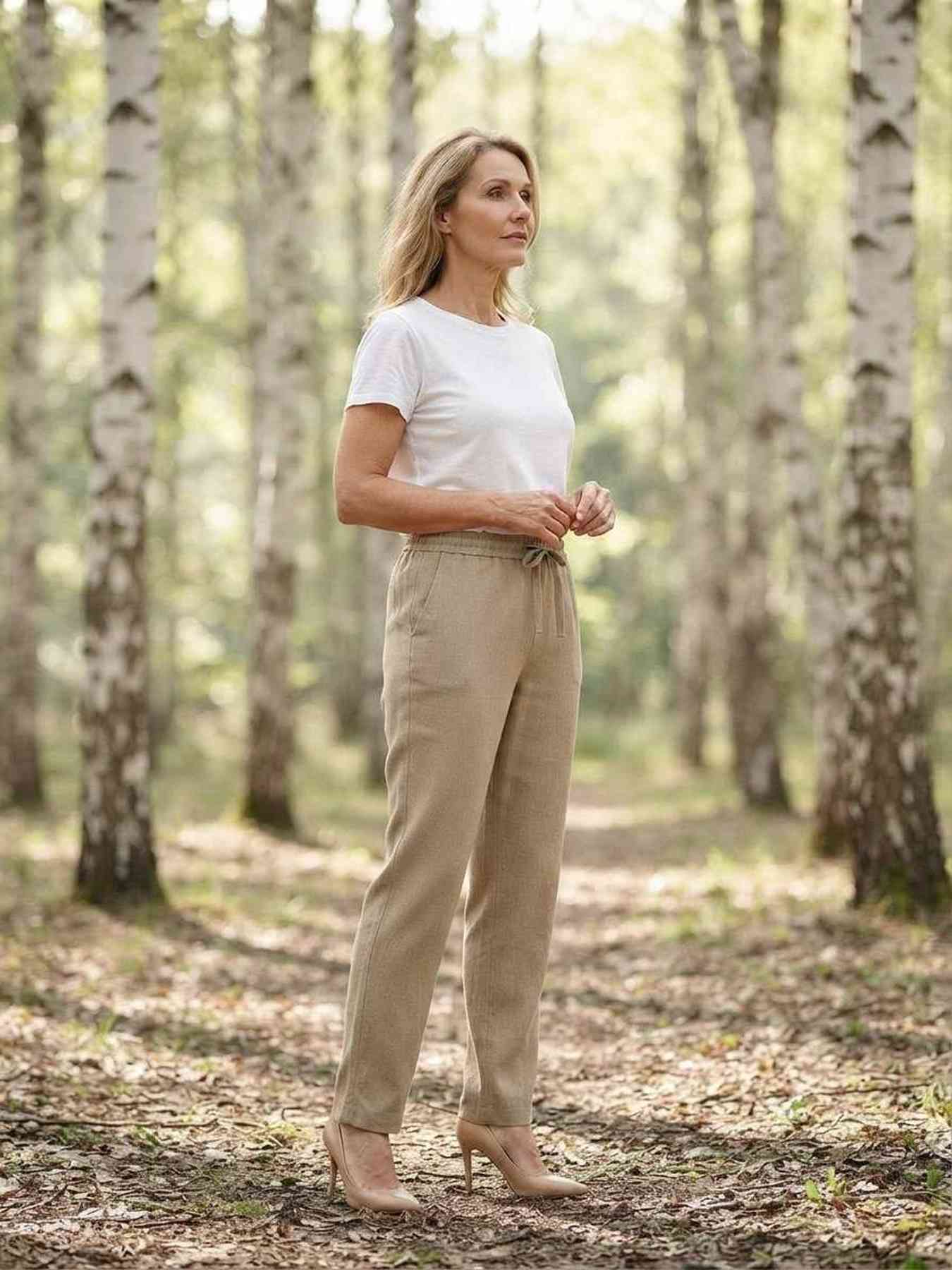 Pantalon long femme, coupe droite, décontracté, cordon de serrage