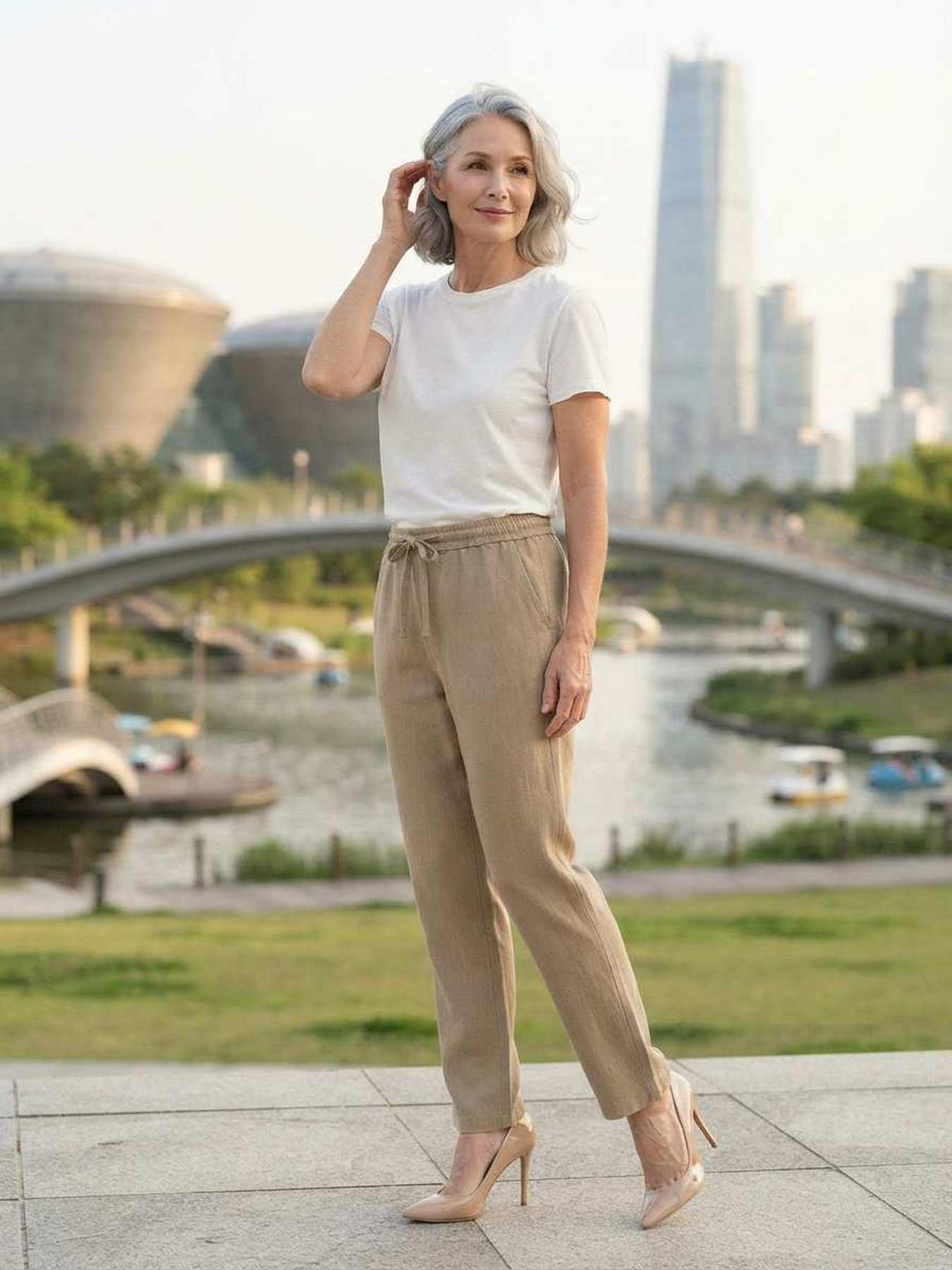 Pantalon décontracté femme, jambe droite, usage quotidien