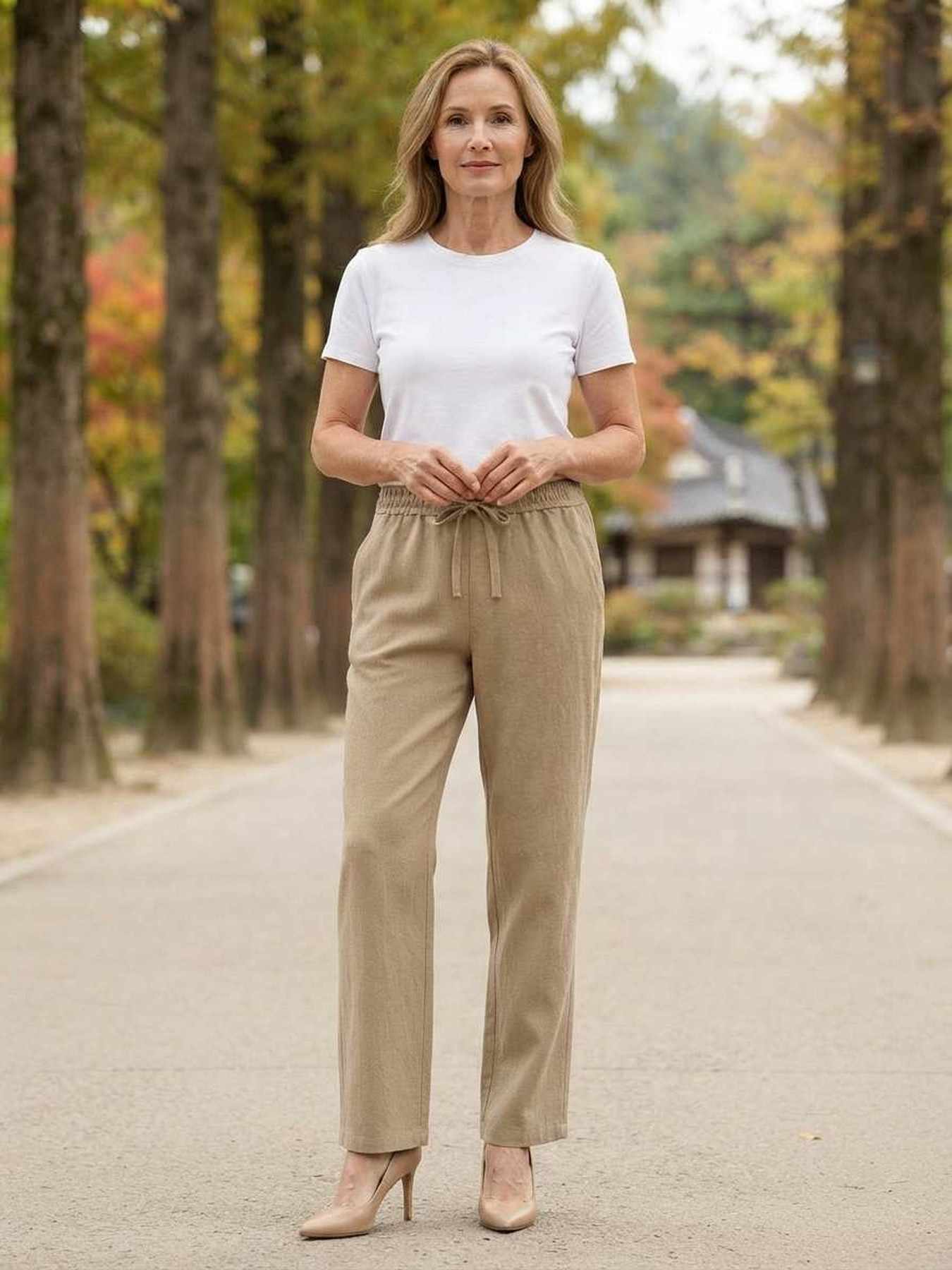 Pantalon long femme jambe droite casual
