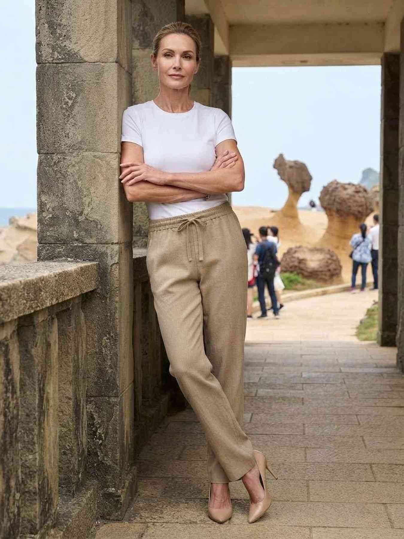 Pantalon long femme jambe droite décontracté
