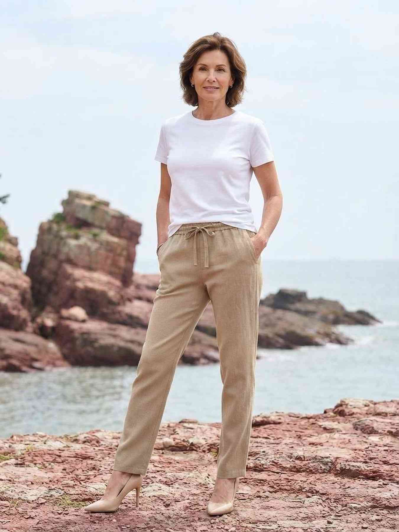 Pantalon long femme jambe droite casual