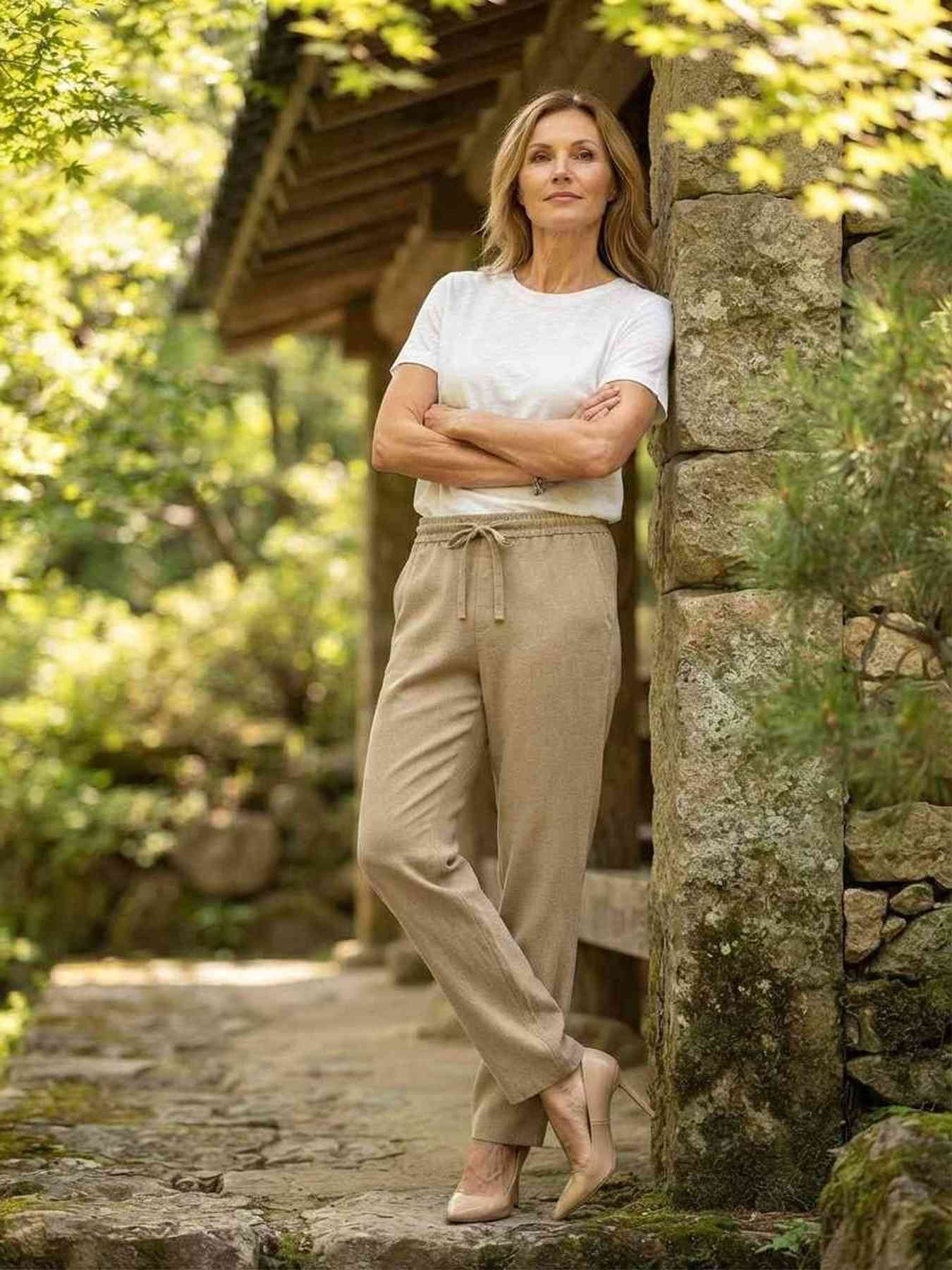 Pantalon long femme casual, jambe droite, sportif, cordon de serrage