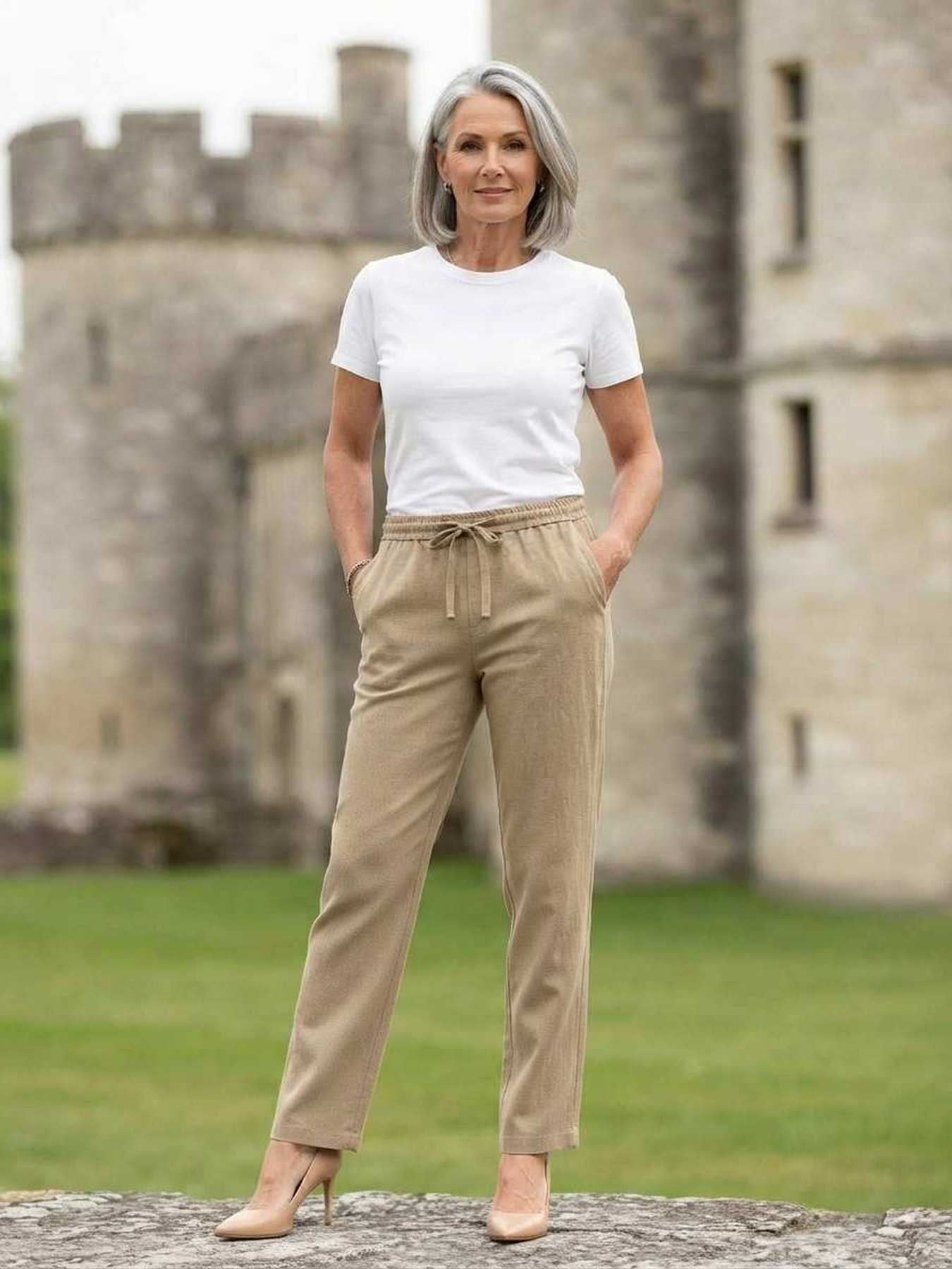 Pantalon droit casual femme taille normal