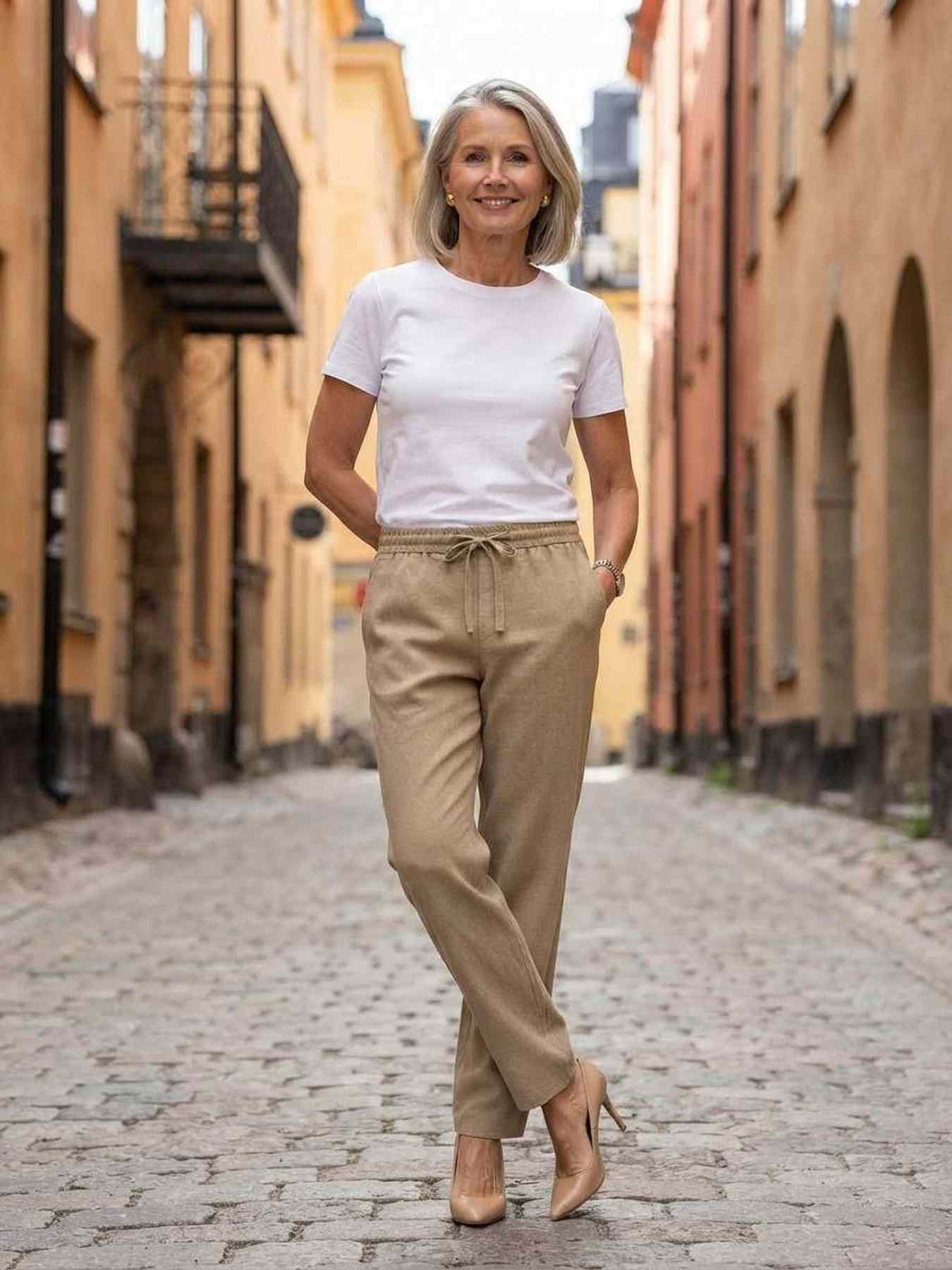 Pantalon long femme jambe droite décontracté