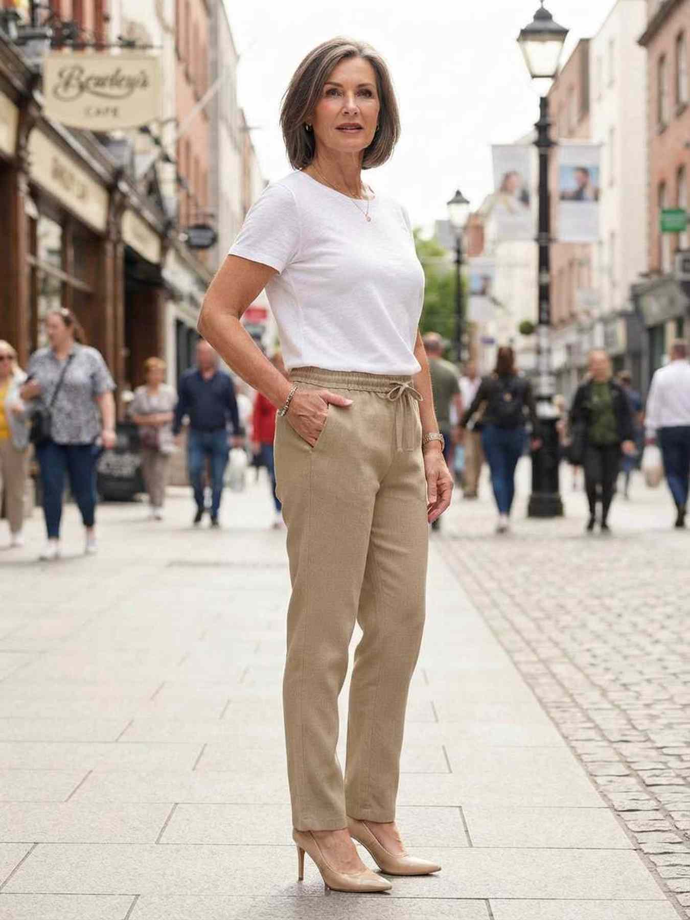 Pantalon long femme jambe droite décontracté