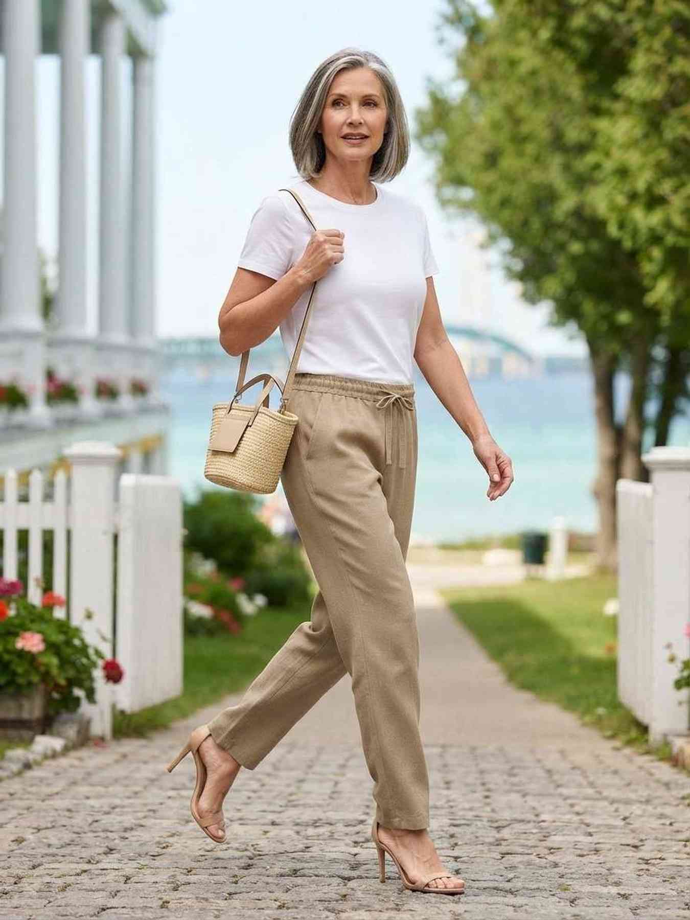 Pantalon femme long, coupe droite, style décontracté avec cordon