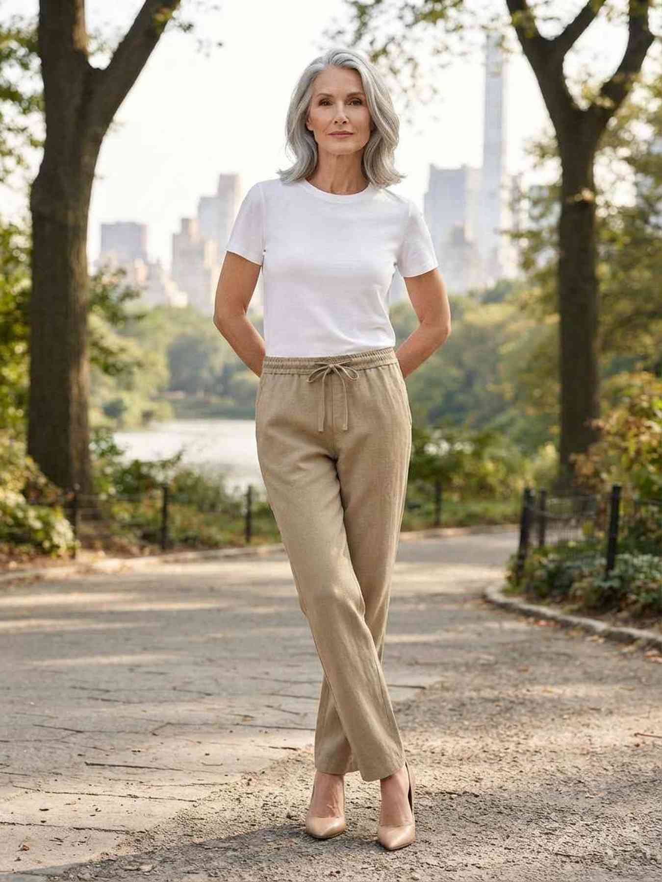 Pantalon long femme jambe droite décontracté