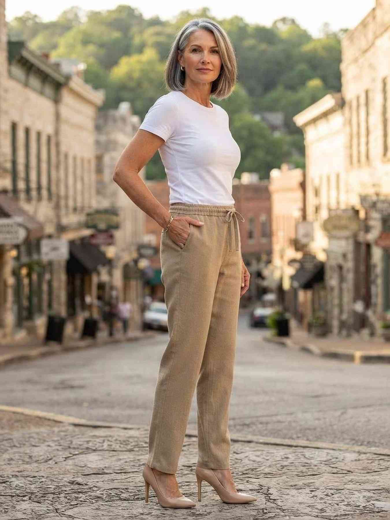 Pantalon long femme jambe droite décontracté
