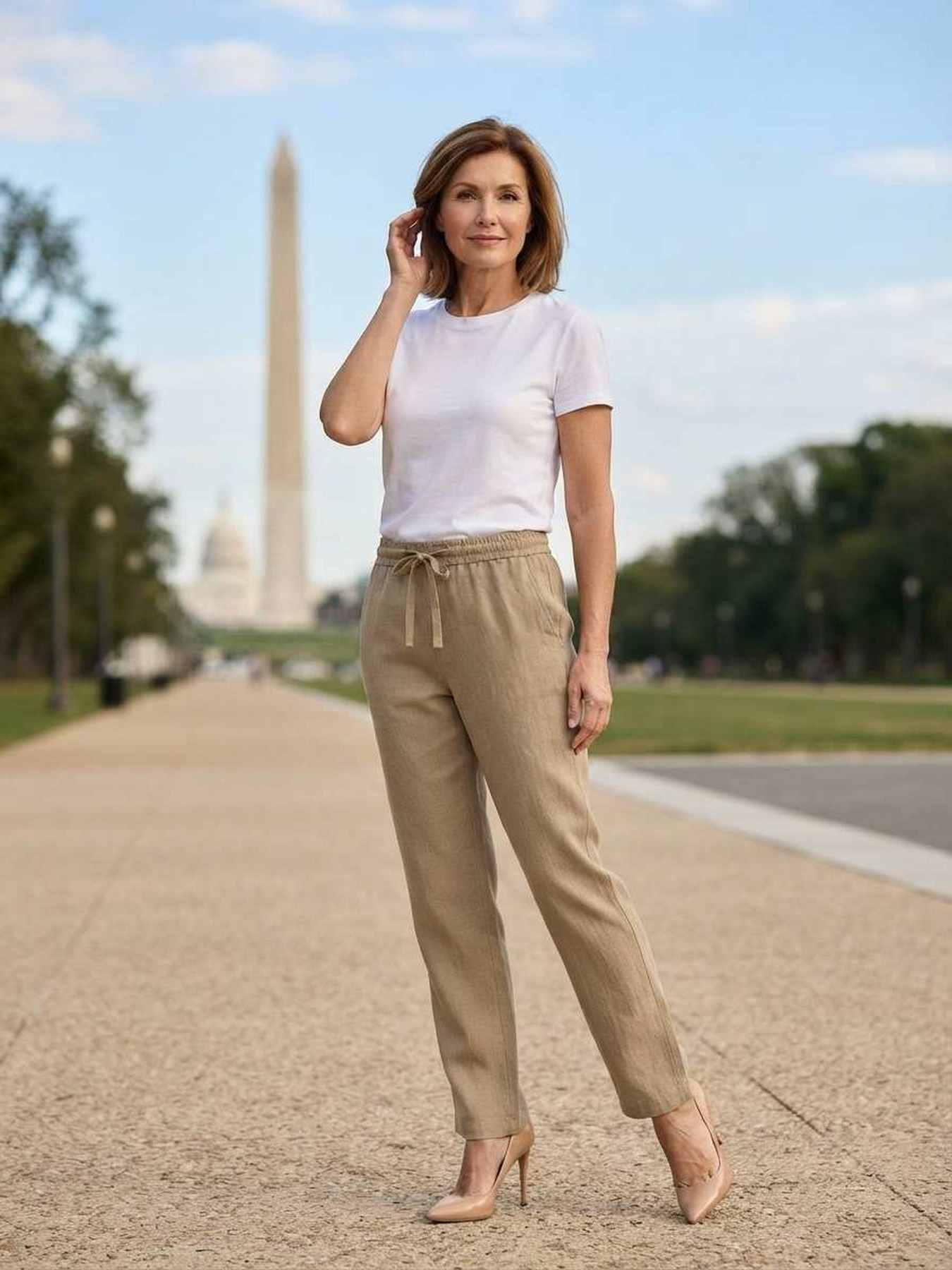 Pantalon long décontracté femme, jambes droites