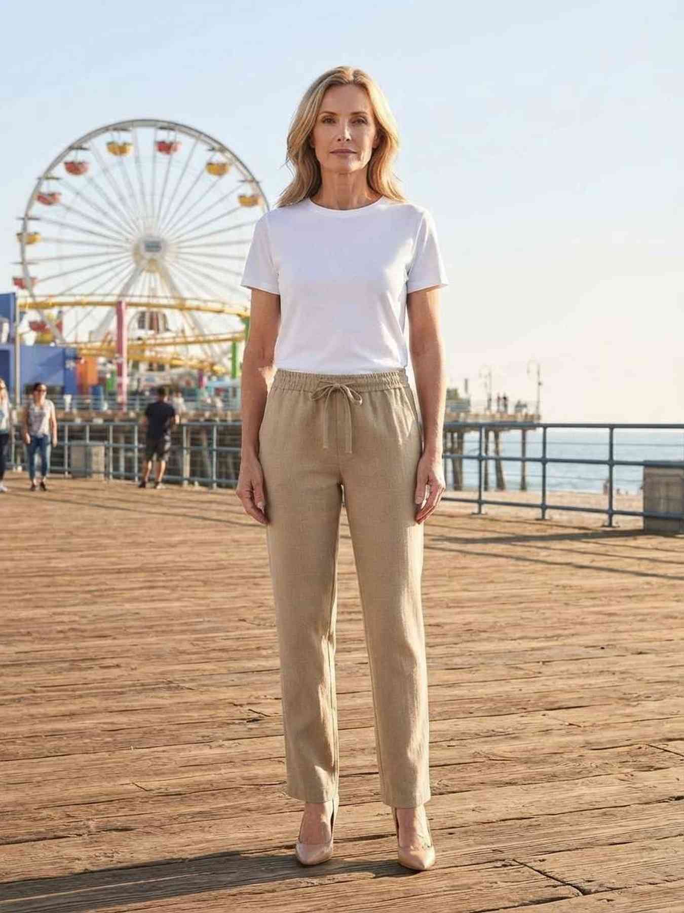 Pantalon long femme jambe droite décontracté