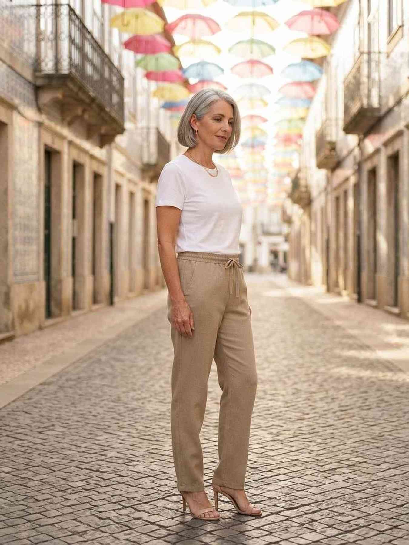 Pantalon long femme jambe droite décontracté