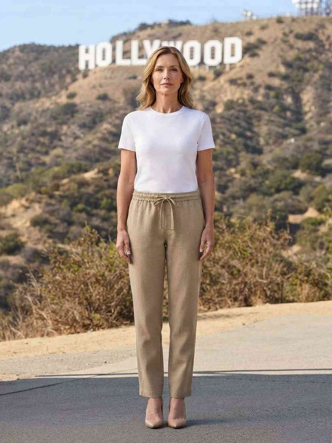 Pantalon femme long, coupe droite, style décontracté avec cordon