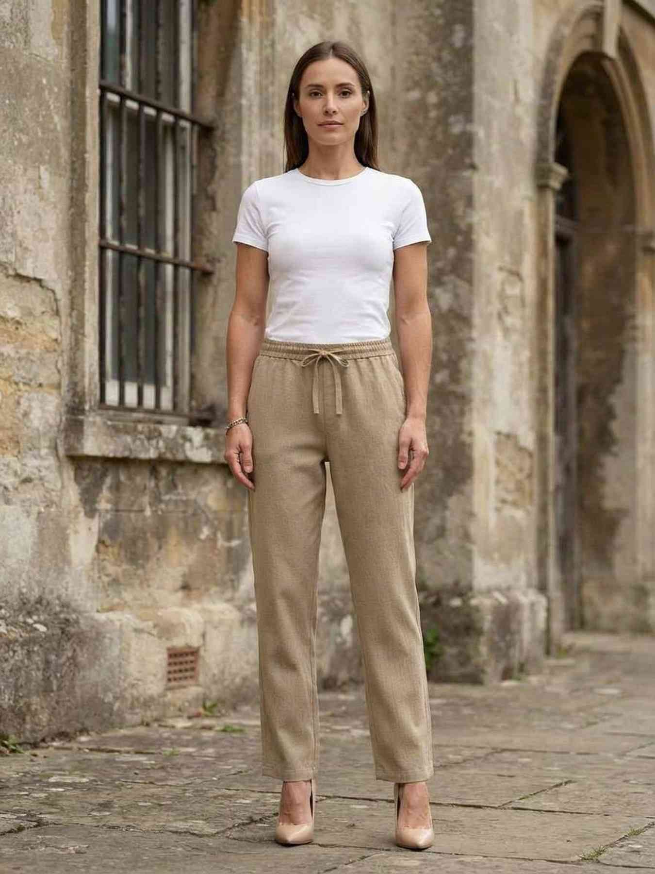 Pantalon long décontracté femme, jambes droites