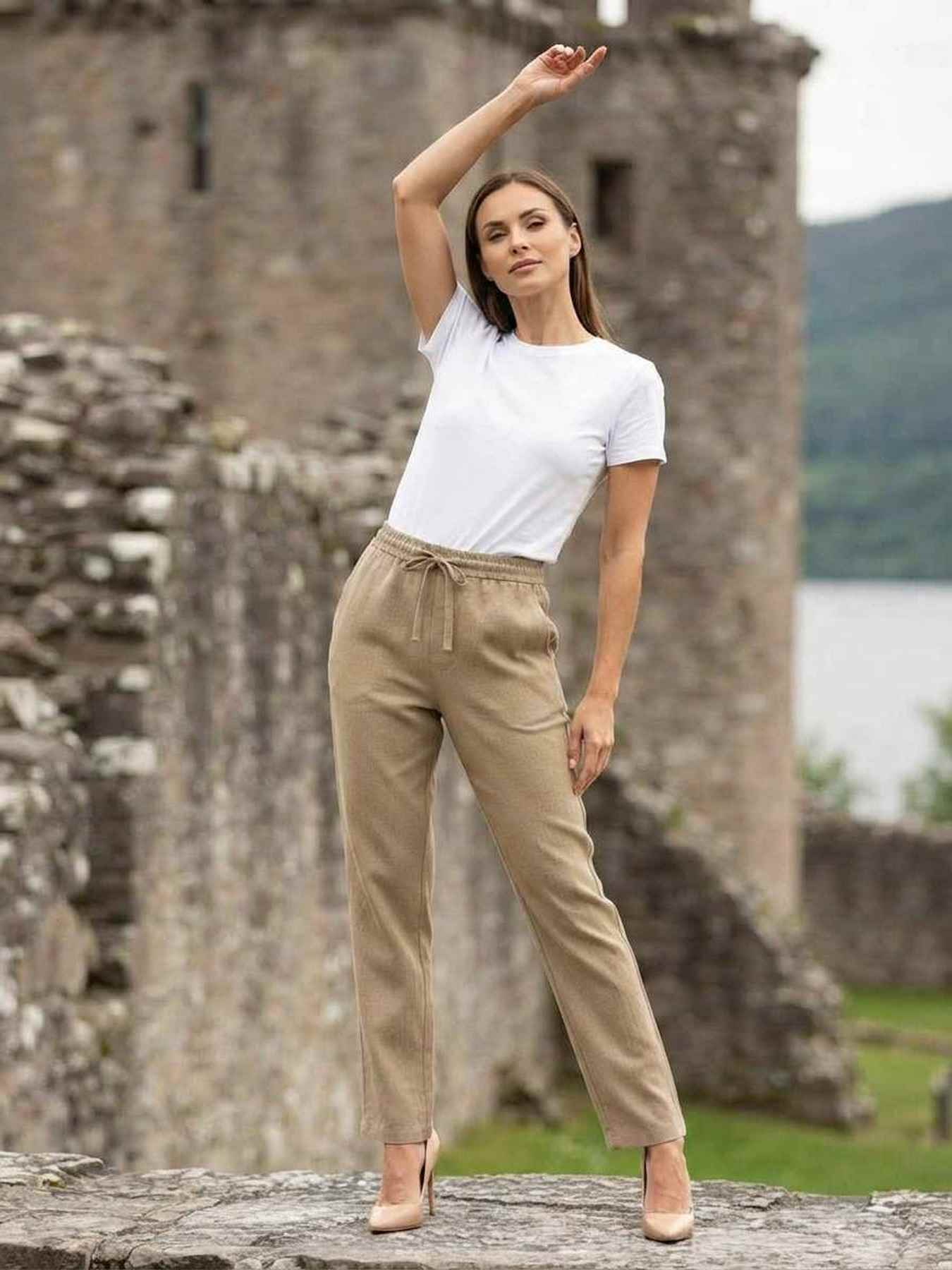 Pantalon décontracté femme, jambe droite, usage quotidien