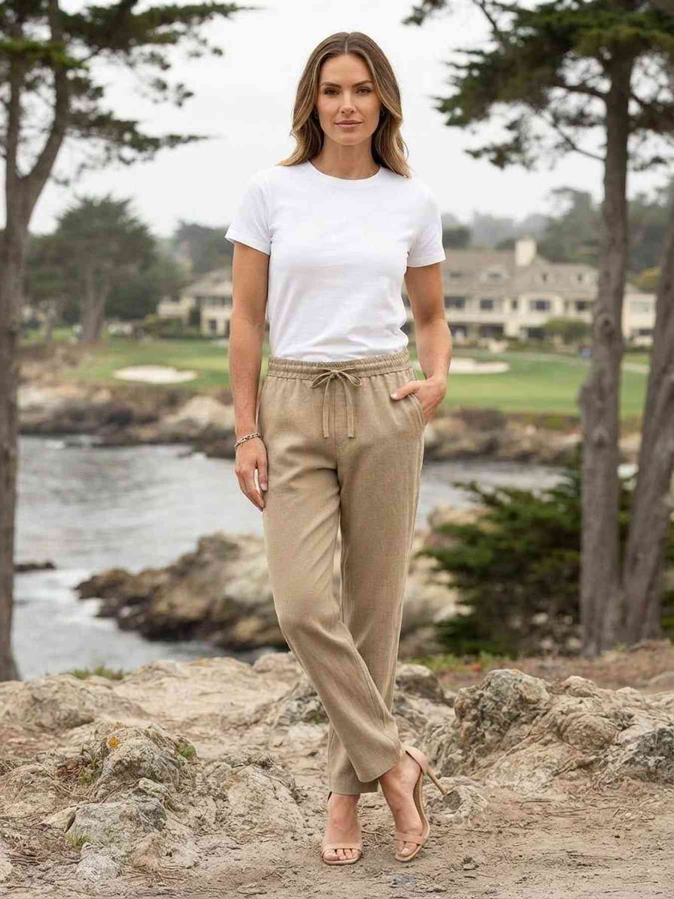 Pantalon long femme jambe droite casual décontracté