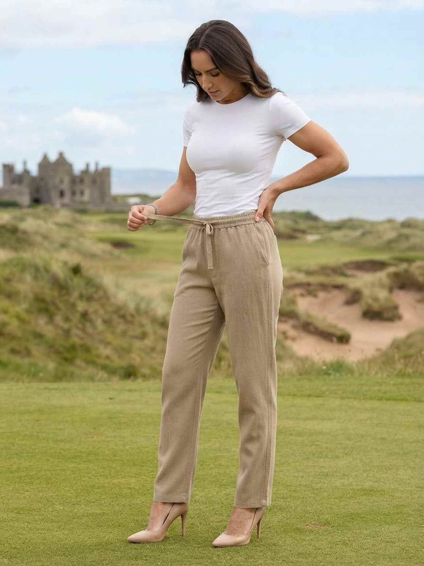 Pantalon long femme jambe droite casual décontracté