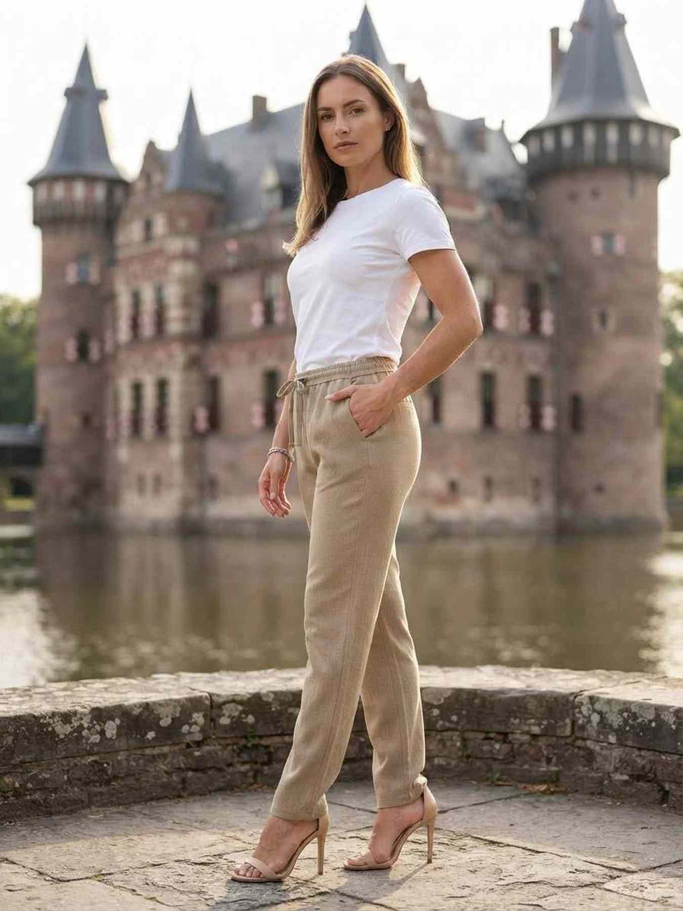 Pantalon droit casual femme taille normal