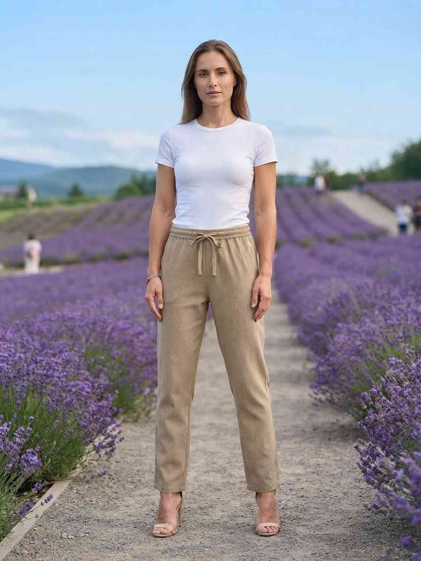 Pantalon casual femme jambe droite, longueur régulière, confortable