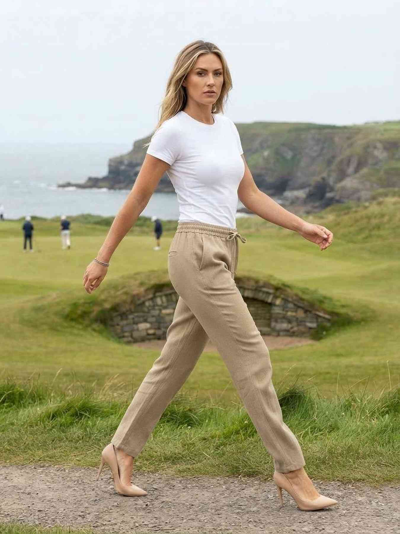 Pantalon long femme casual, jambe droite, sportif, cordon de serrage