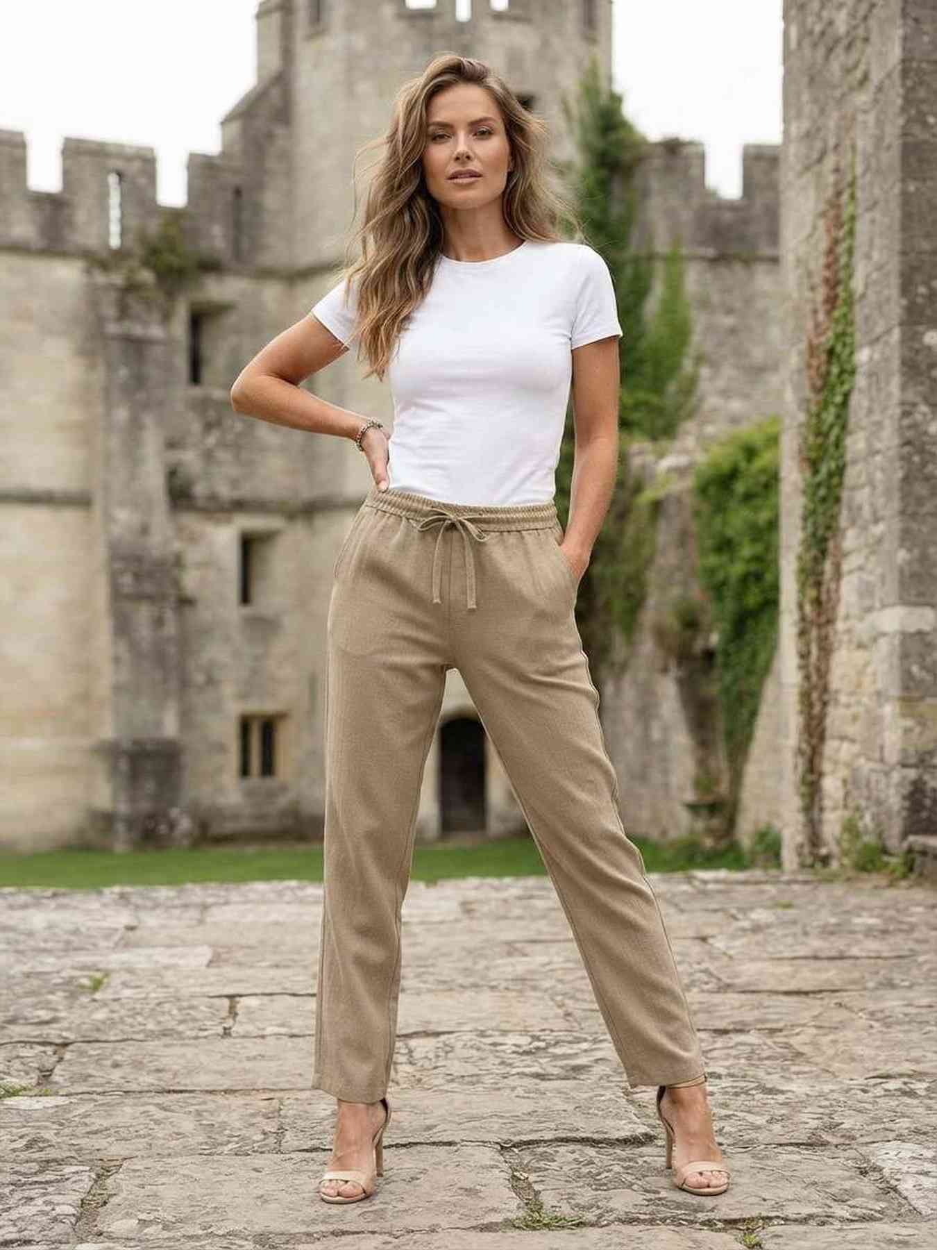 Pantalon long femme jambe droite décontracté