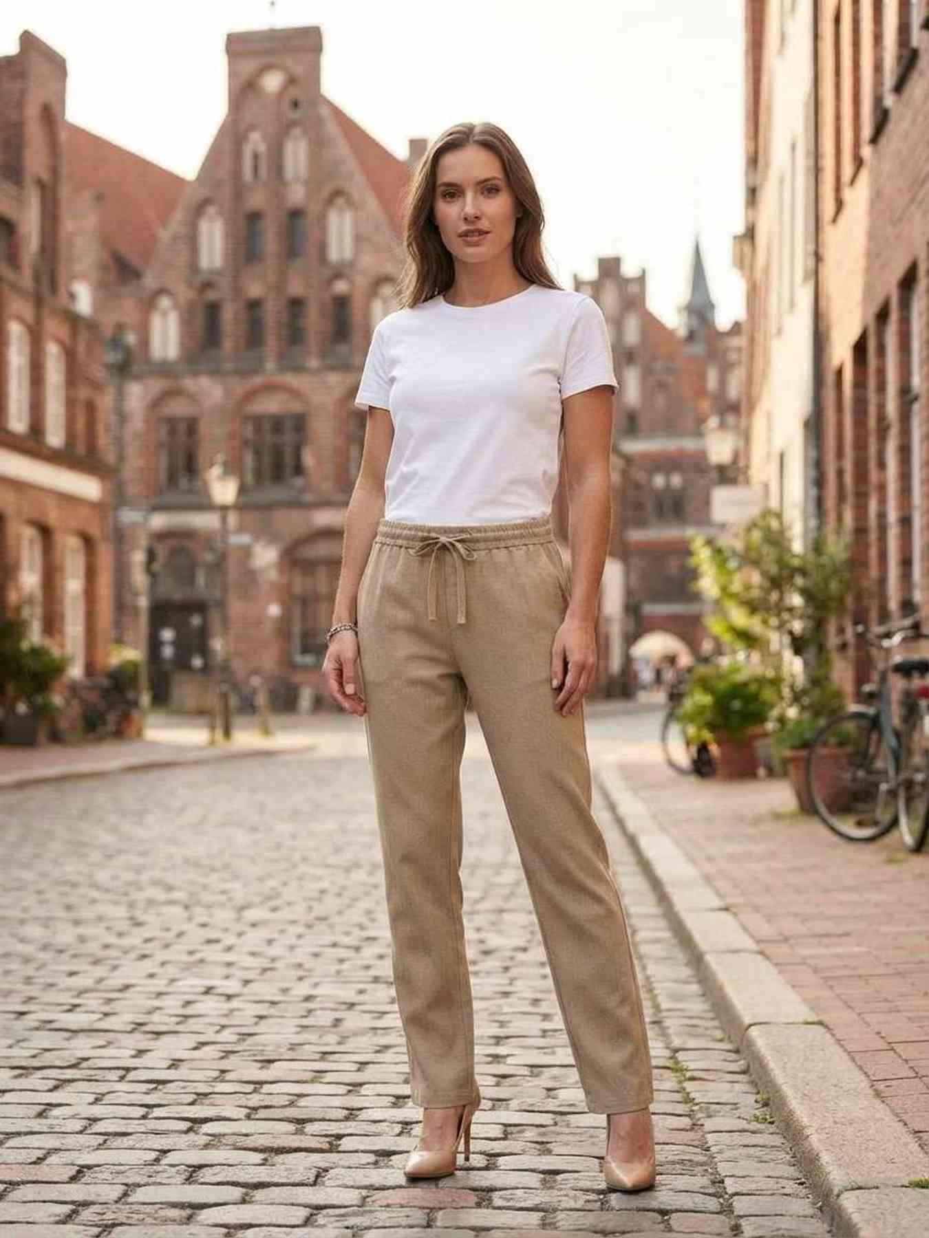 Pantalon droit casual femme taille normal
