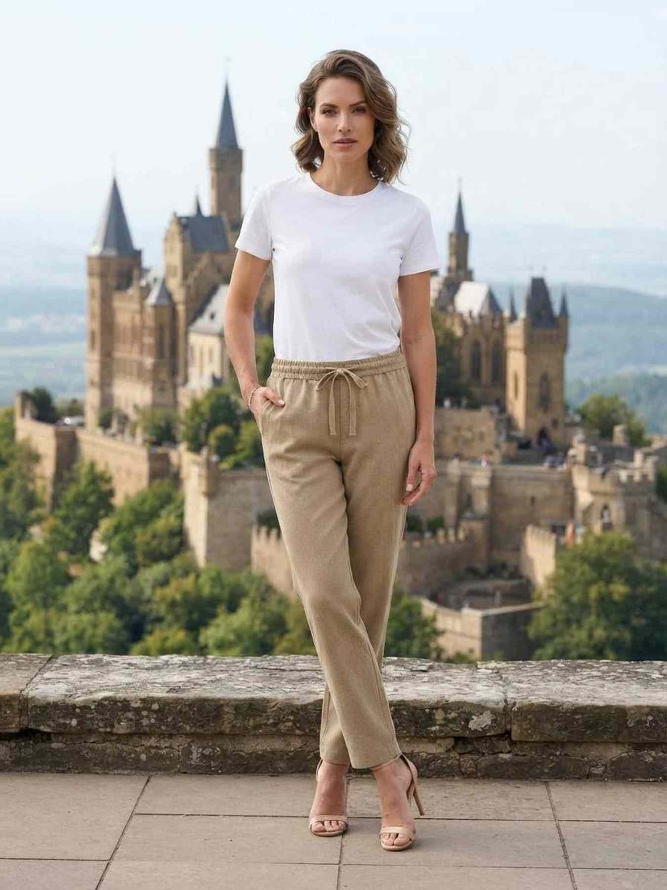 Pantalon décontracté femme, jambe droite, usage quotidien