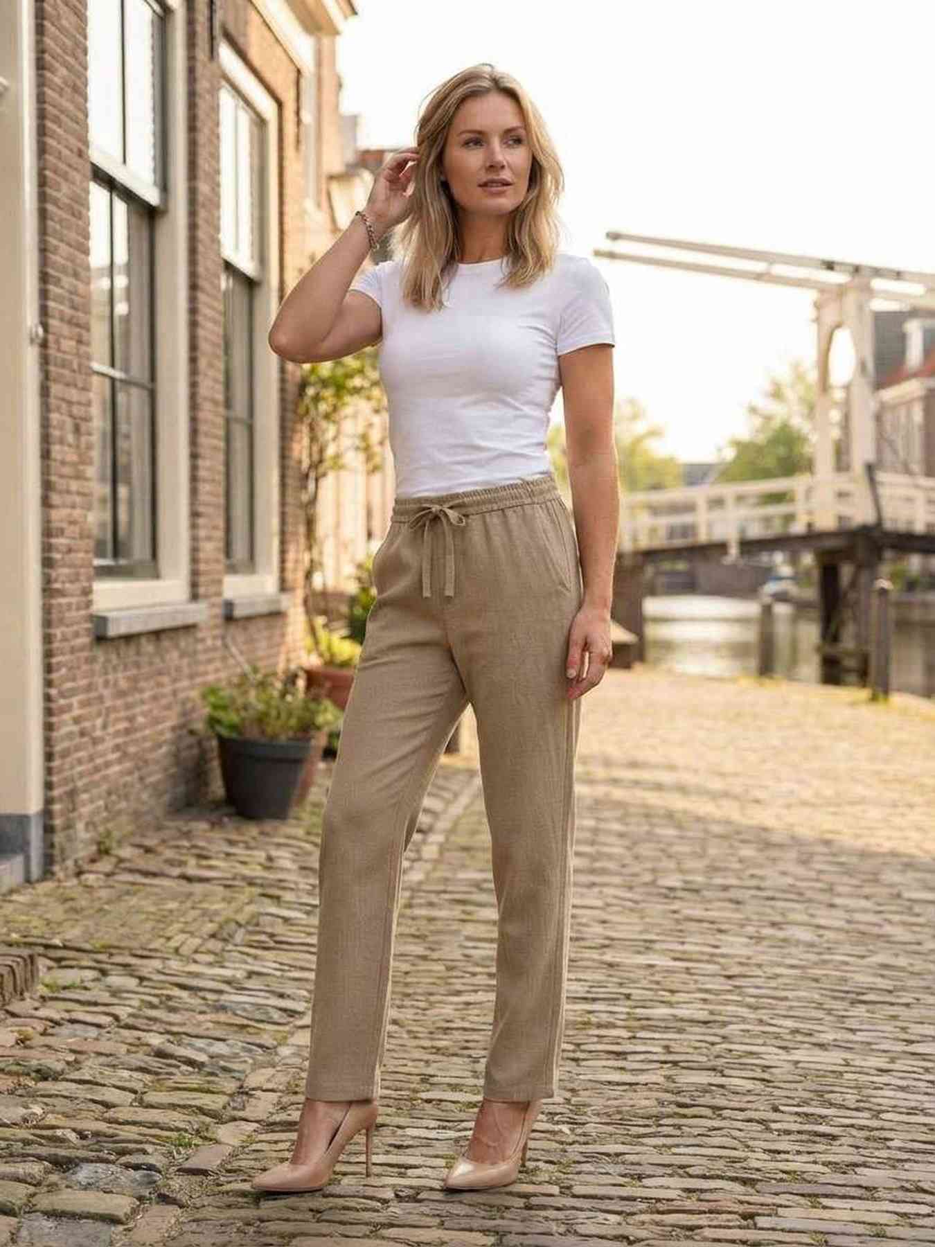 Pantalon long femme jambe droite décontracté