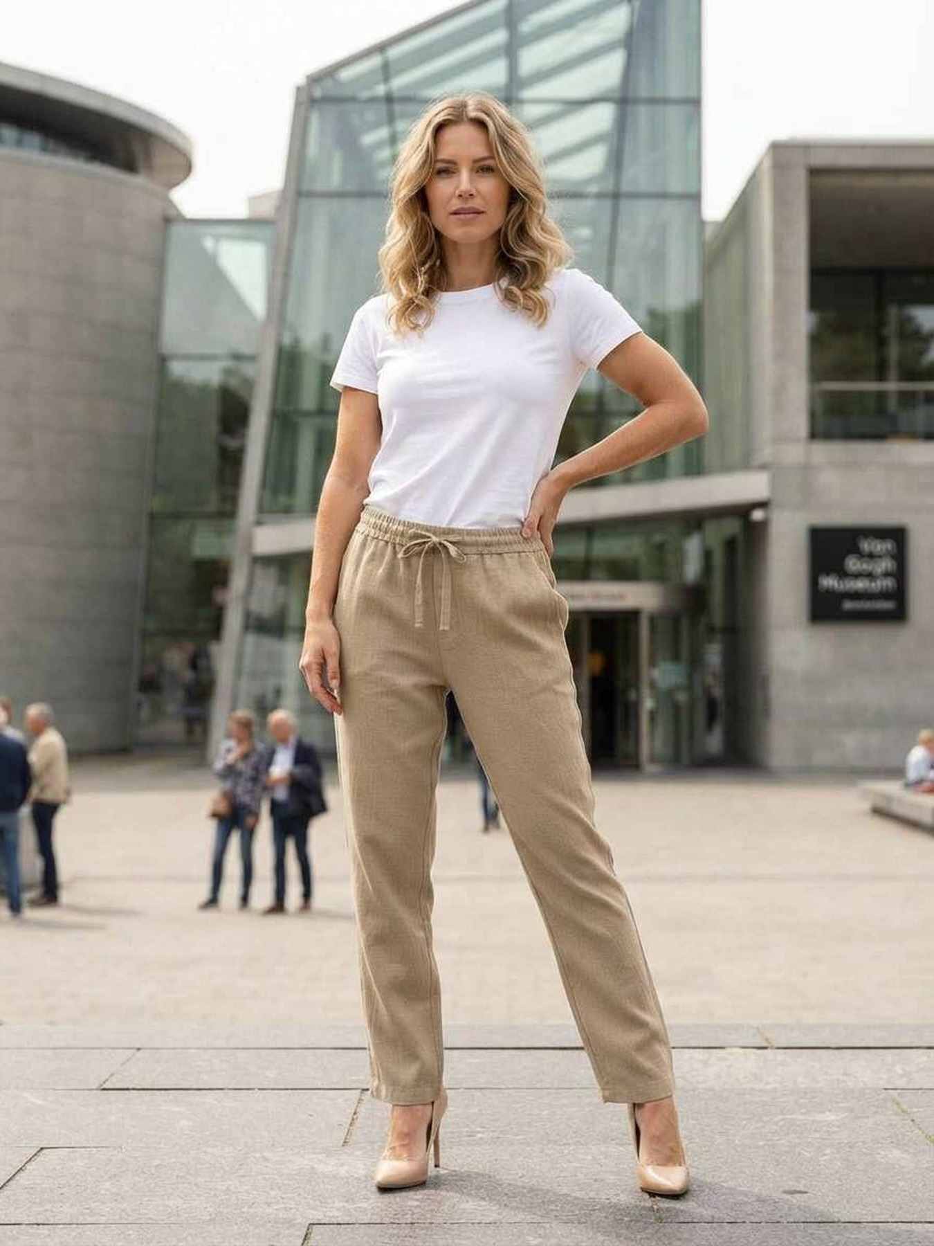 Pantalon long femme jambe droite casual décontracté