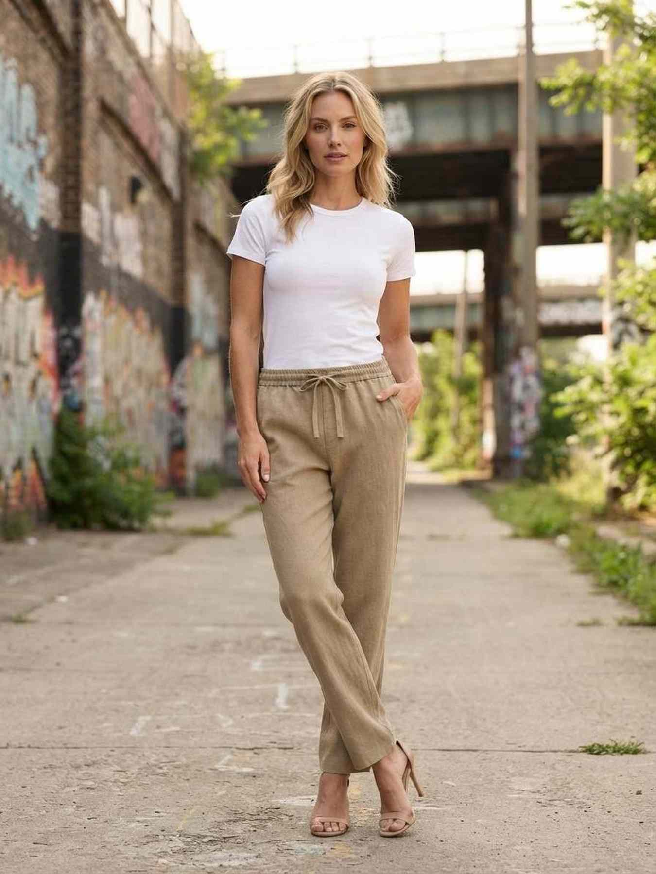 Pantalon long femme jambe droite décontracté