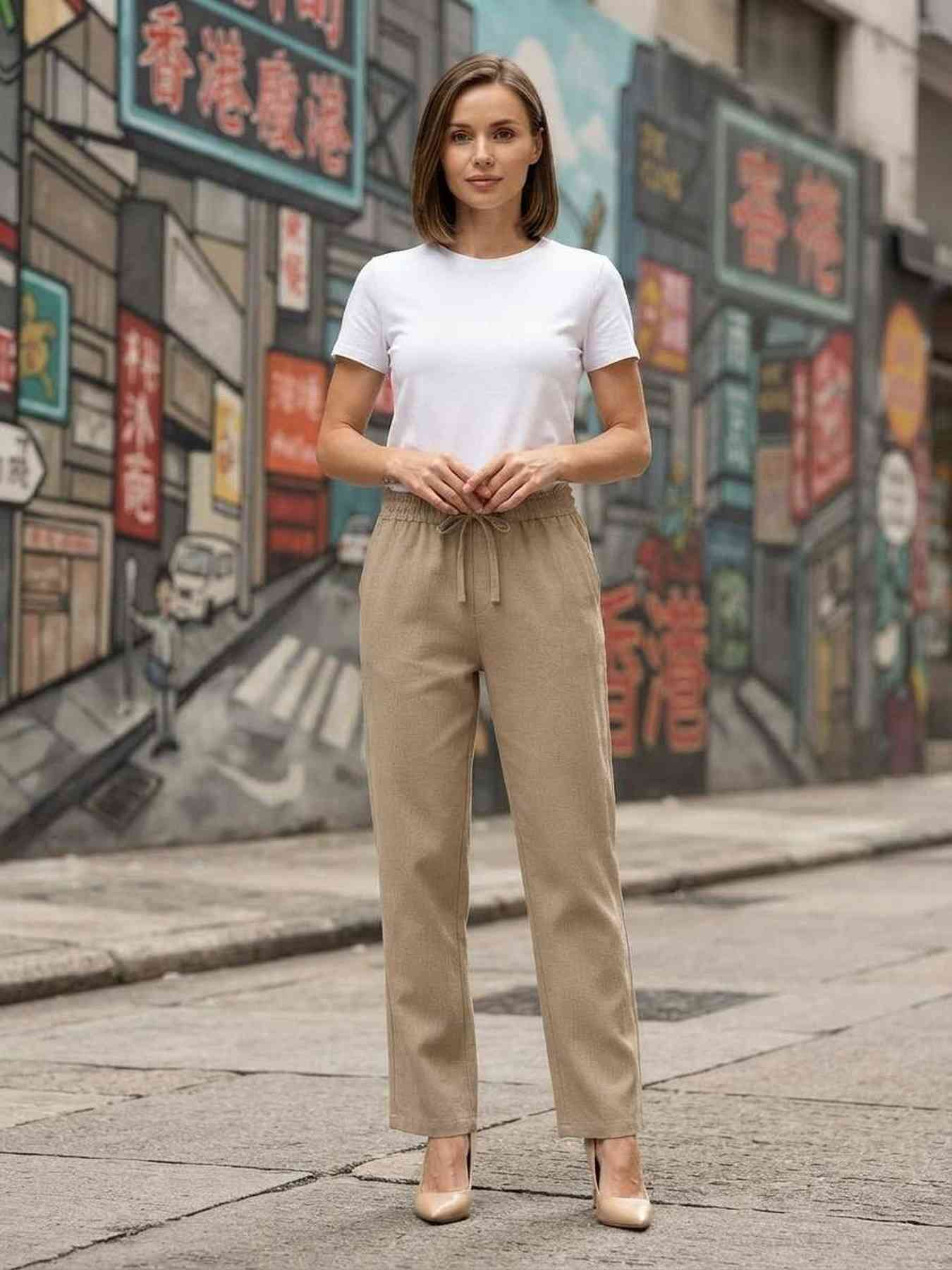 Pantalon long femme jambe droite décontracté