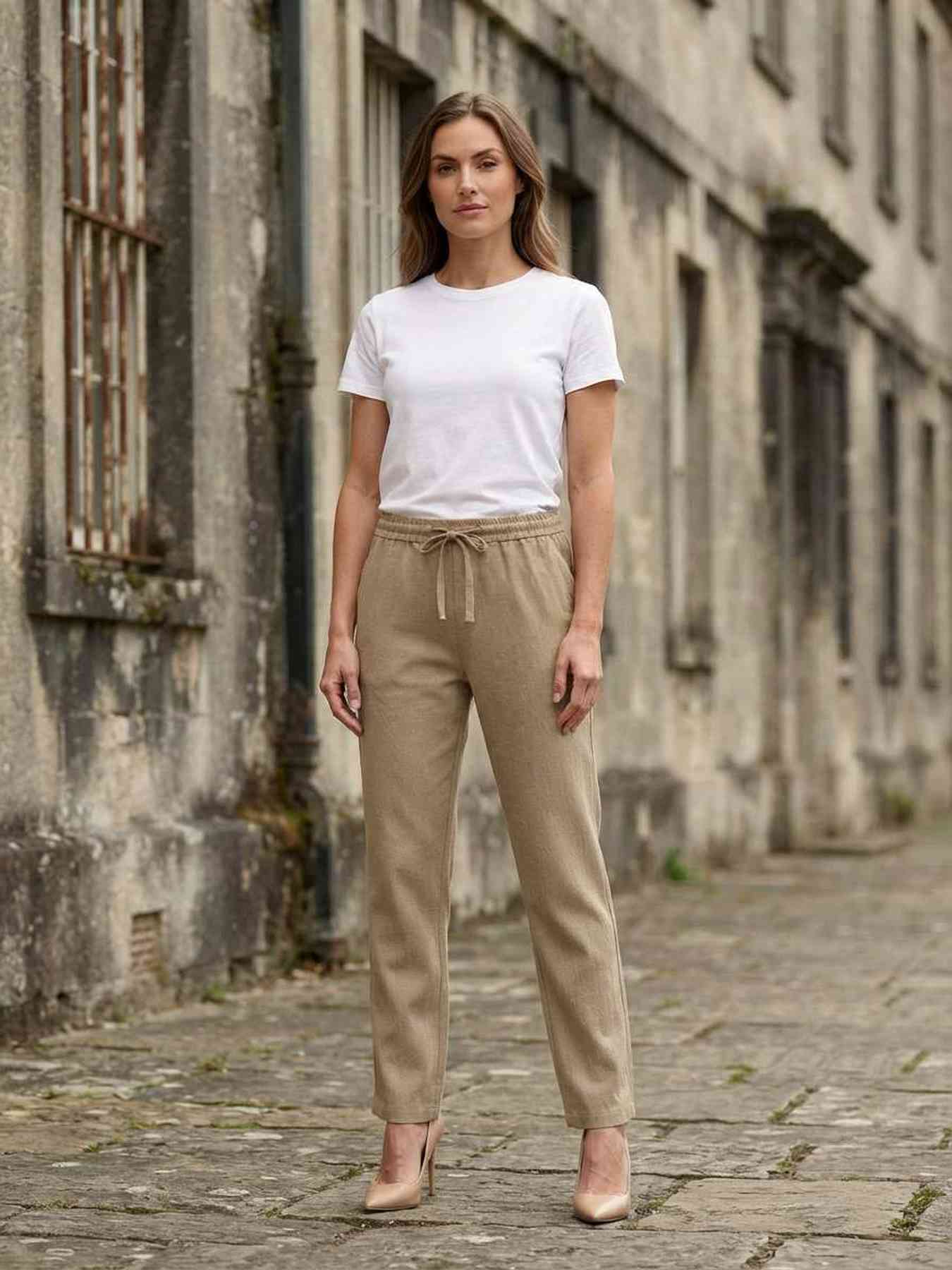 Pantalon long femme jambe droite décontracté