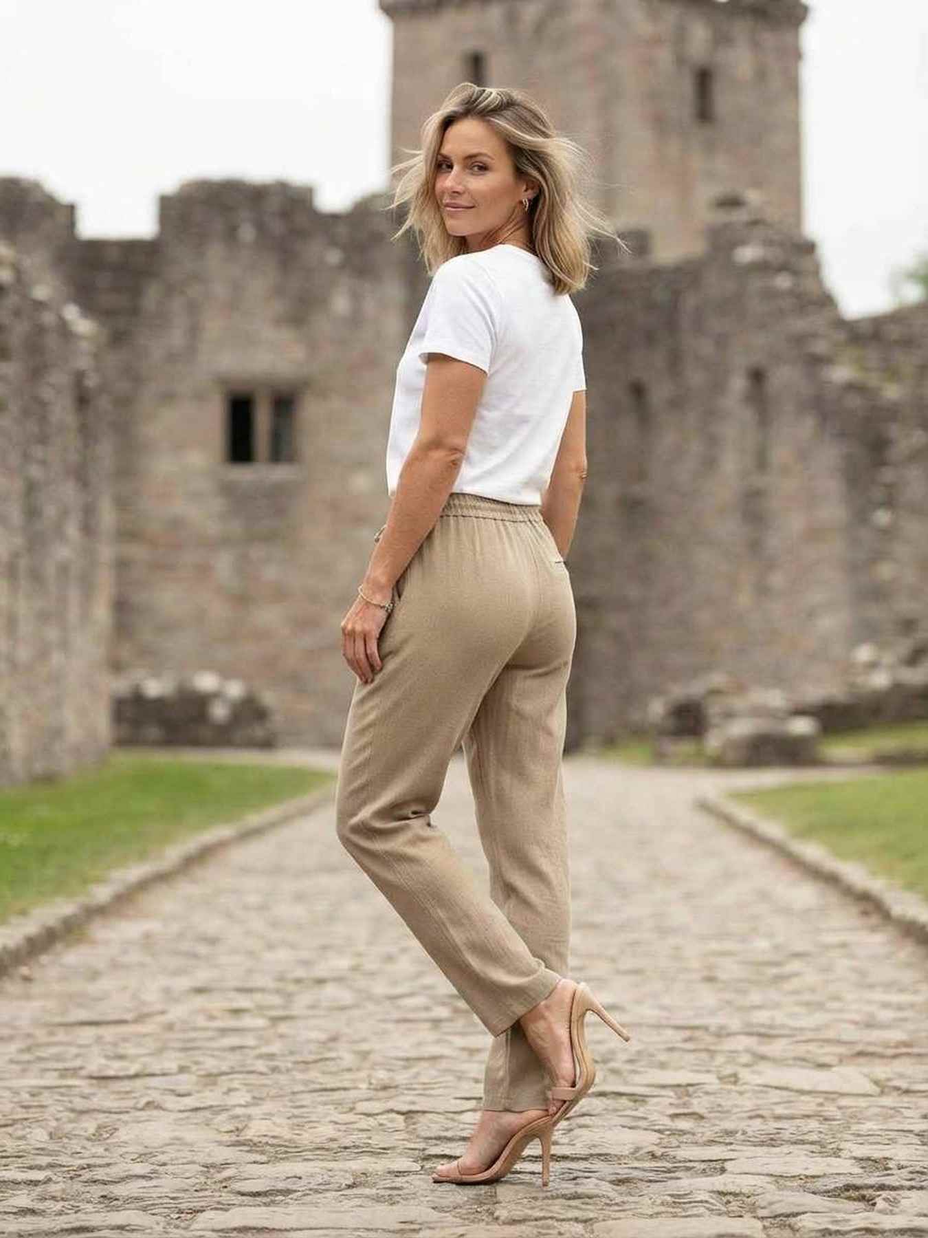 Pantalon long décontracté femme, jambes droites