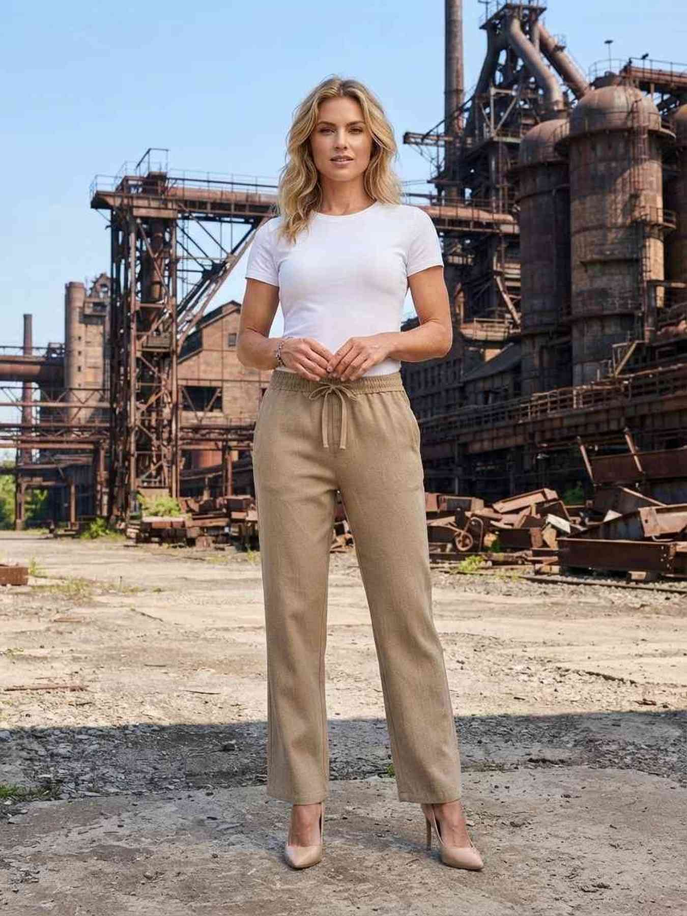 Pantalon long femme jambe droite décontracté