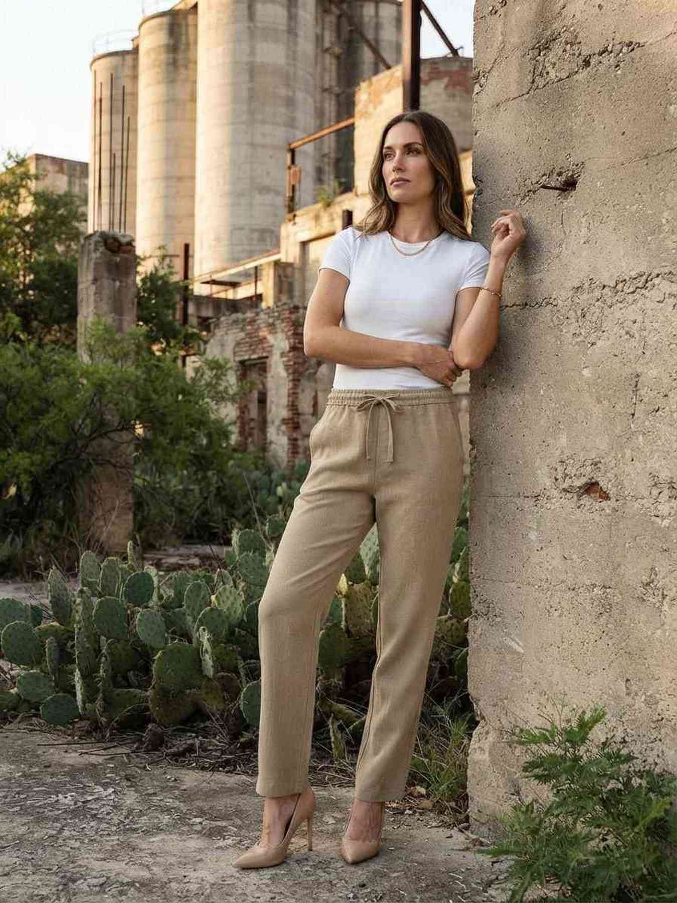 Pantalon long femme jambe droite casual