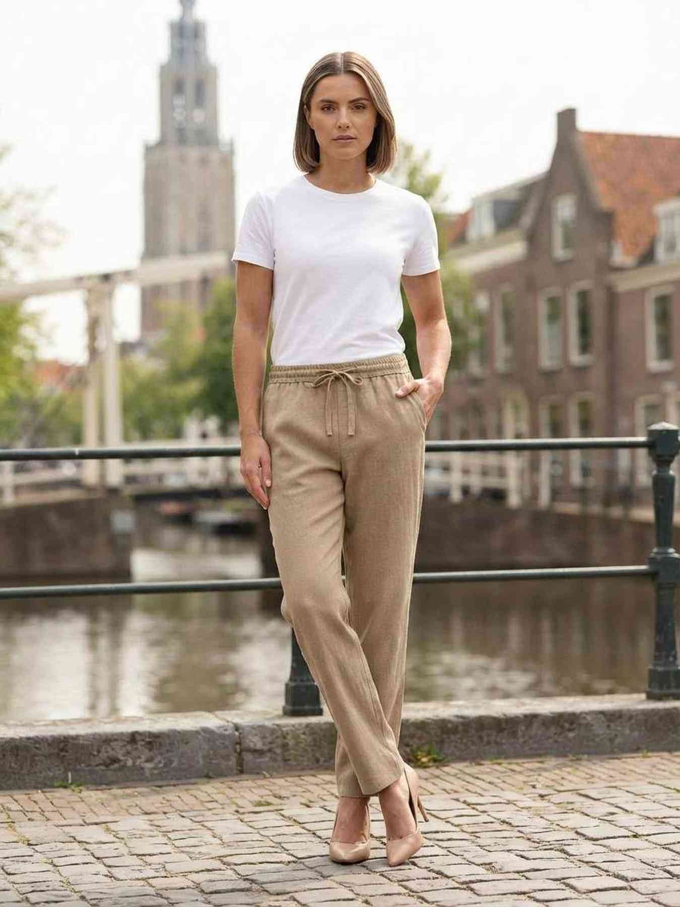 Pantalon long femme jambe droite décontracté
