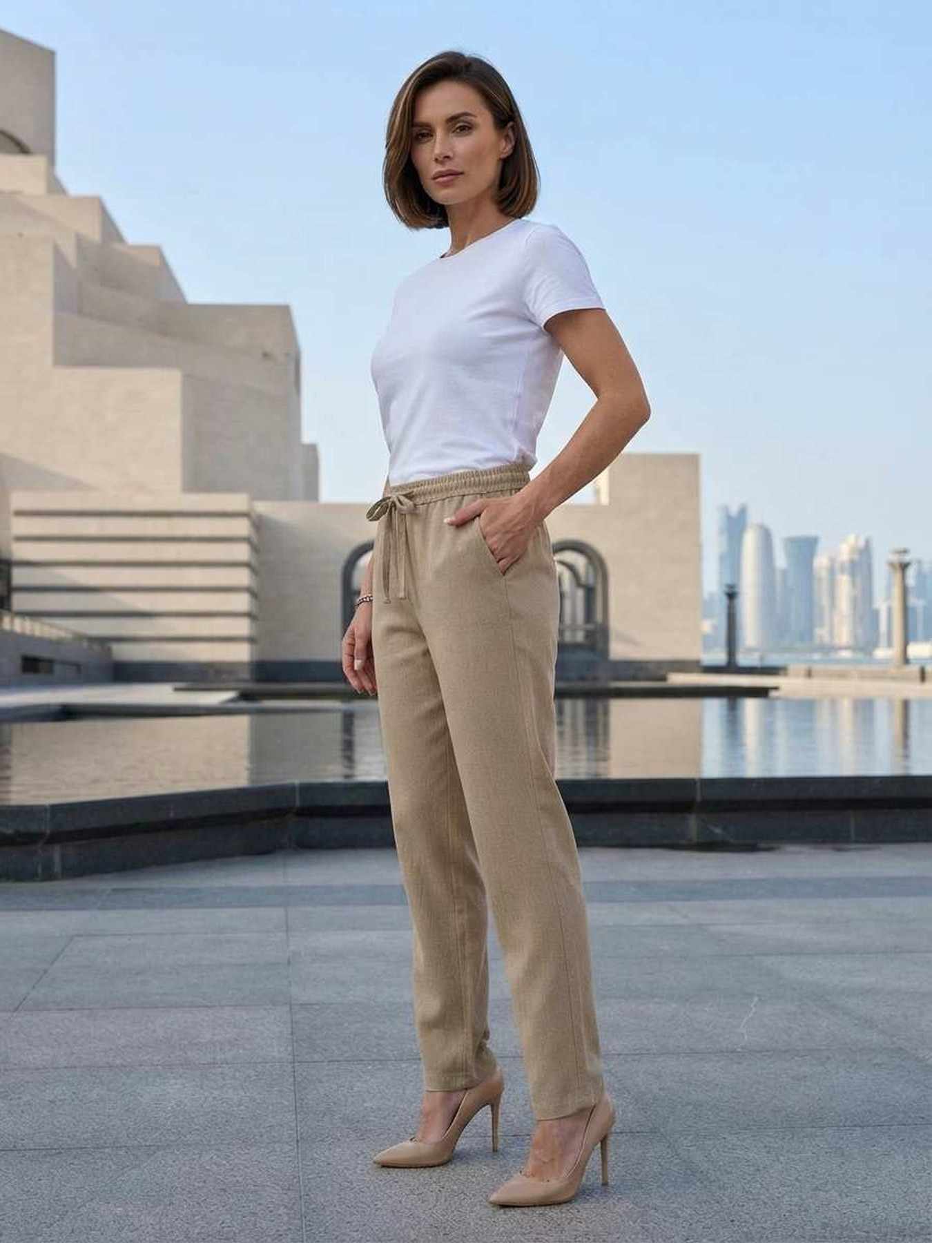 Pantalon long décontracté femme, jambes droites