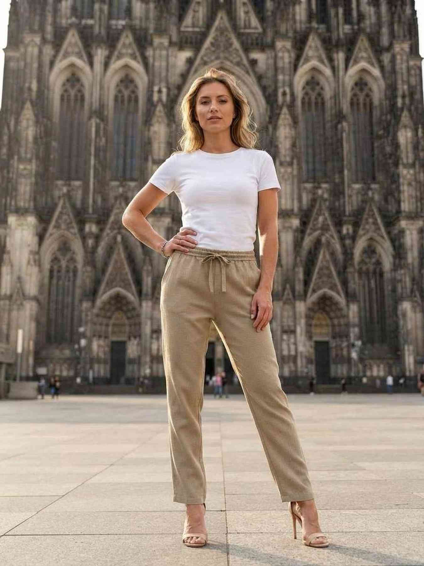 Pantalon long droit casual pour femme, usage quotidien