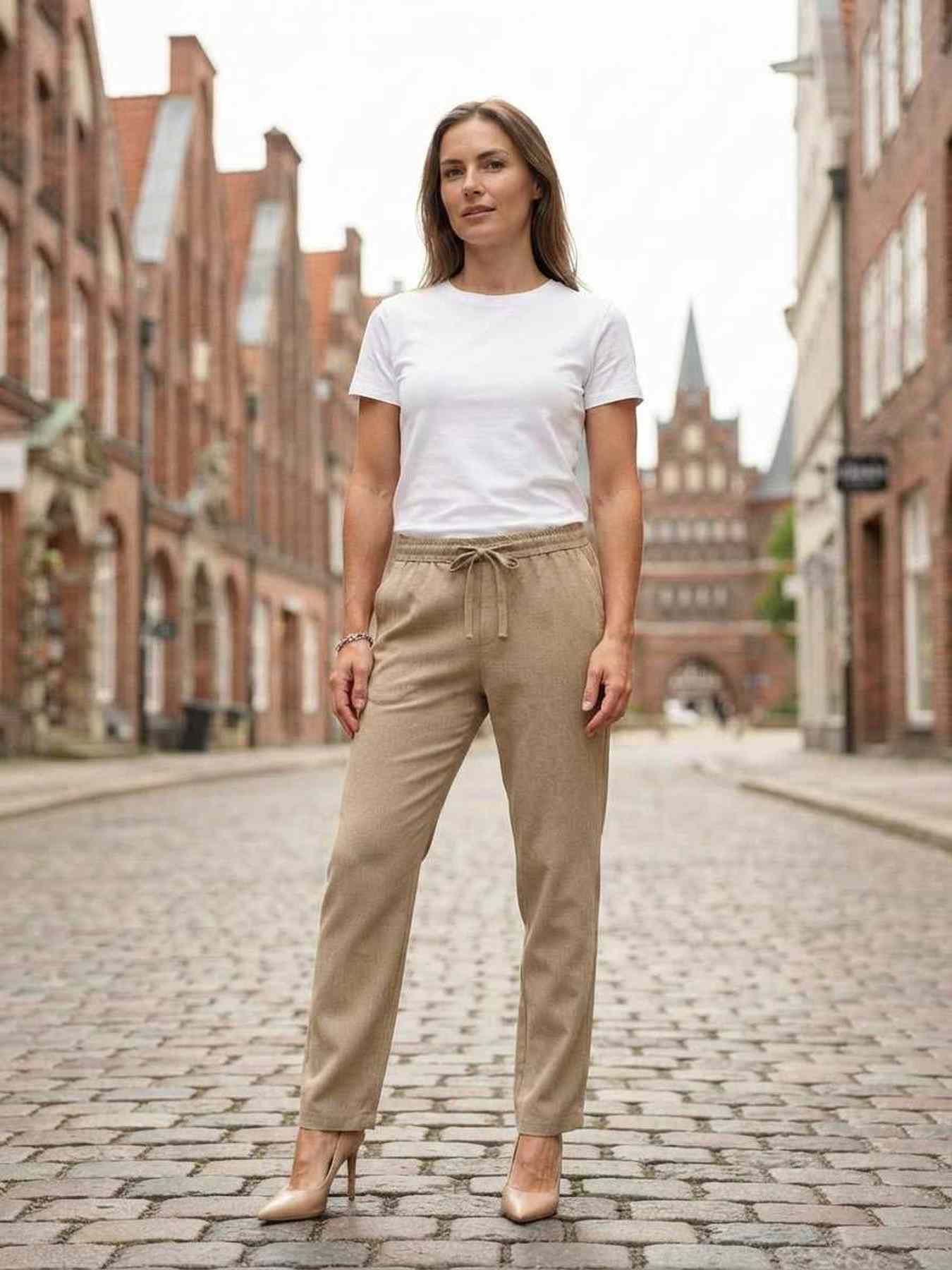 Pantalon long femme jambe droite décontracté