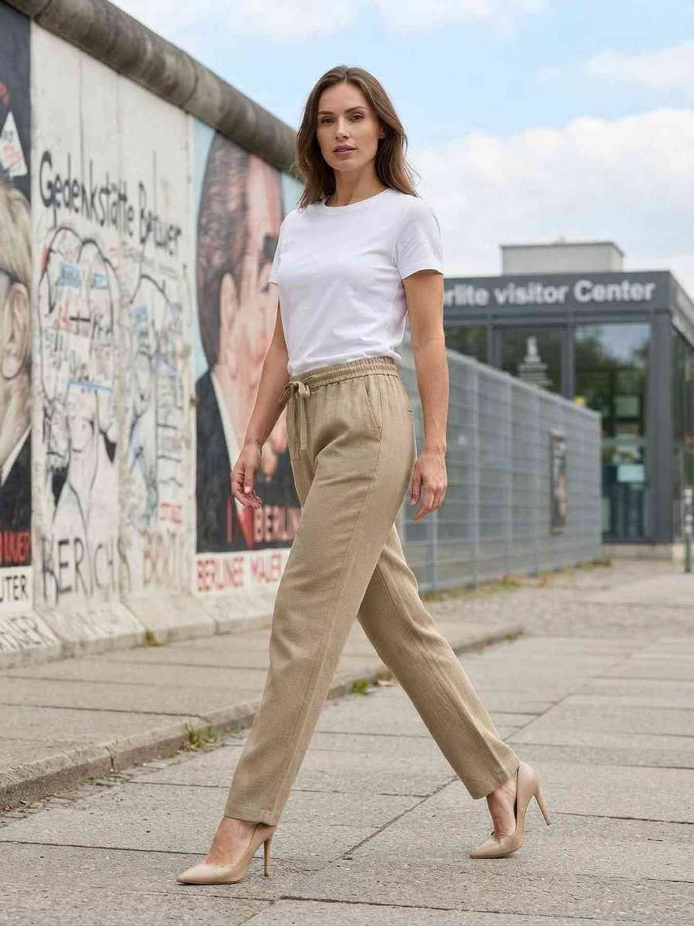 Pantalon long décontracté femme, jambe droite