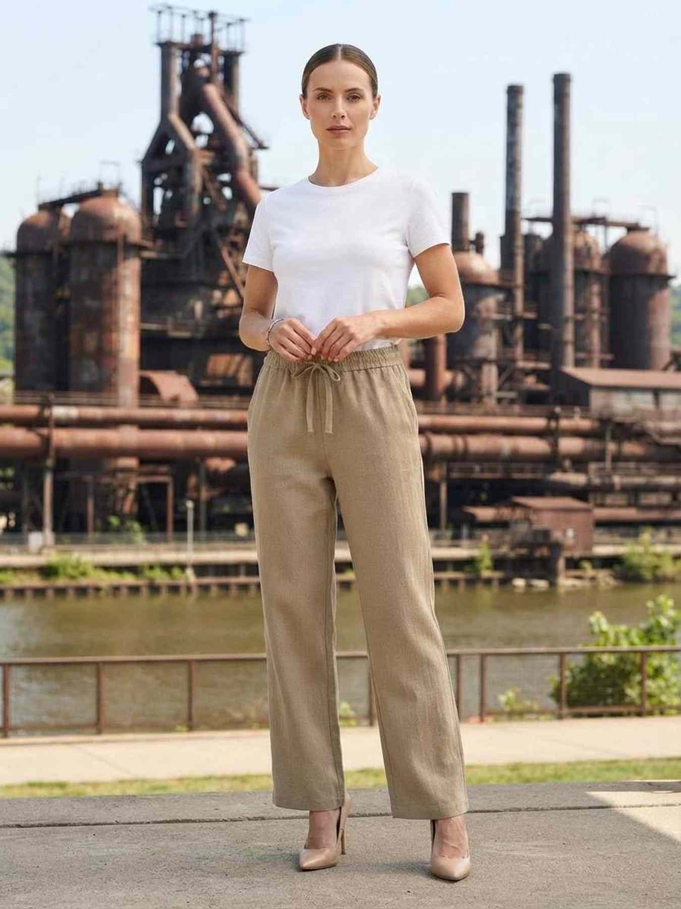 Pantalon long femme, jambe droite, casual, sportif, cordon de serrage, usage quotidien