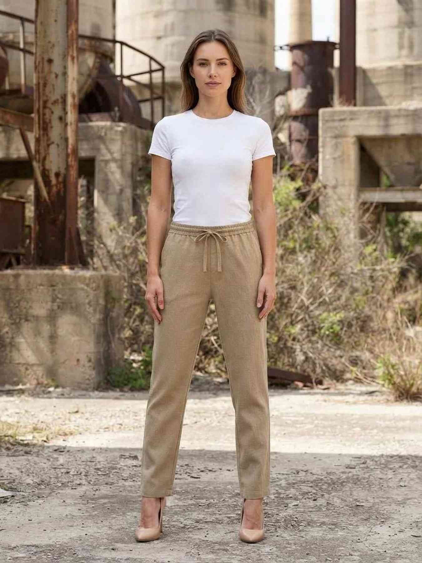 Pantalon long femme casual droit, sport, cordon, usage quotidien