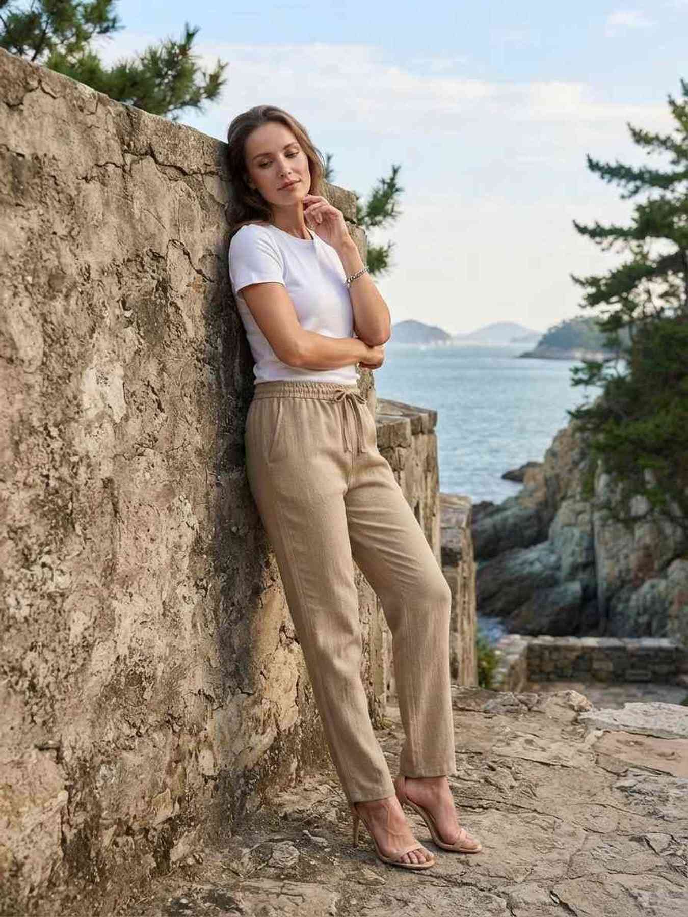 Pantalon long décontracté femme, jambe droite