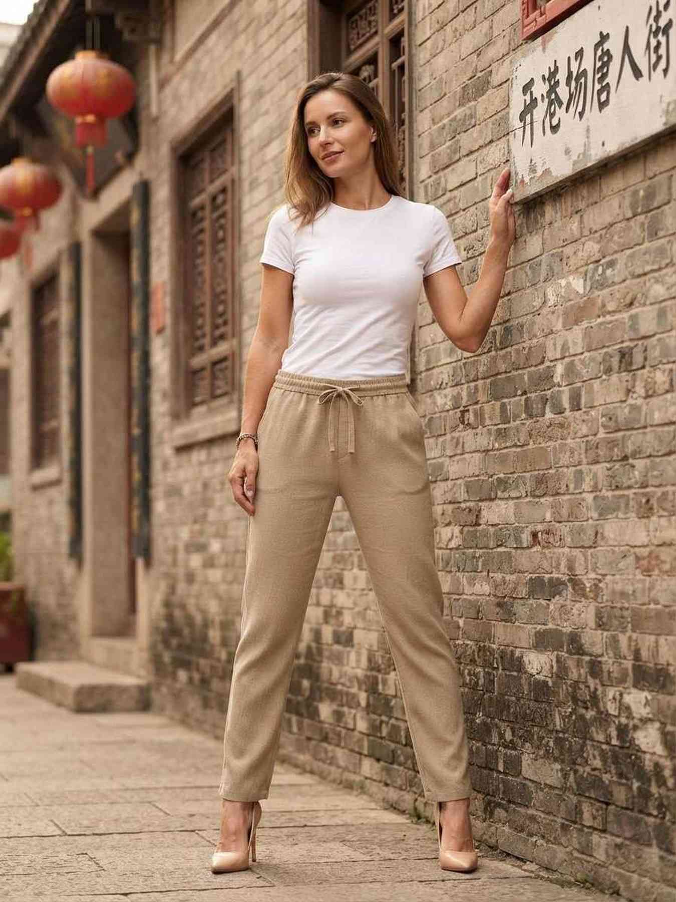 Pantalon long décontracté femme, jambe droite