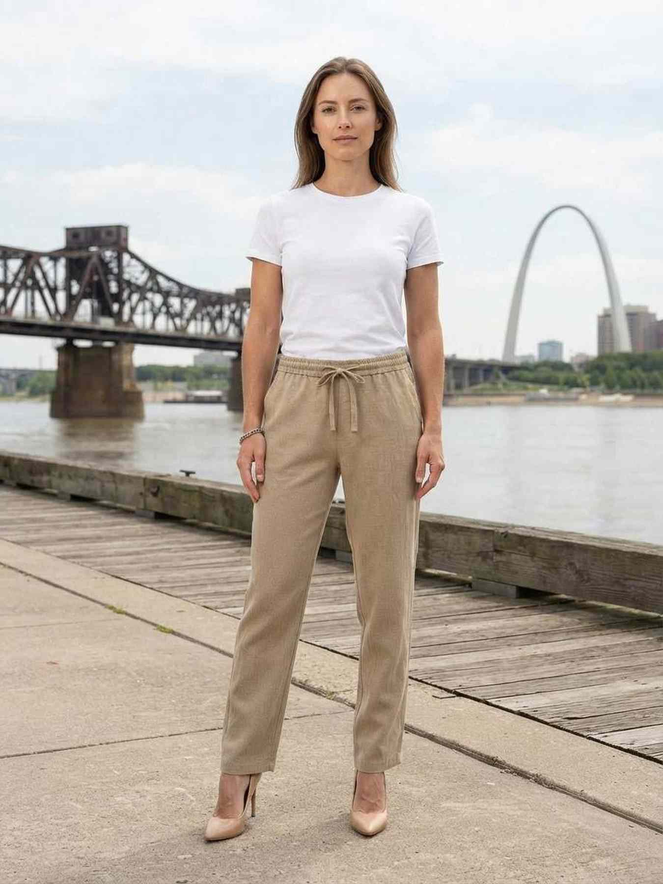 Pantalon long femme, jambe droite, casual, sports, jogging, cordon