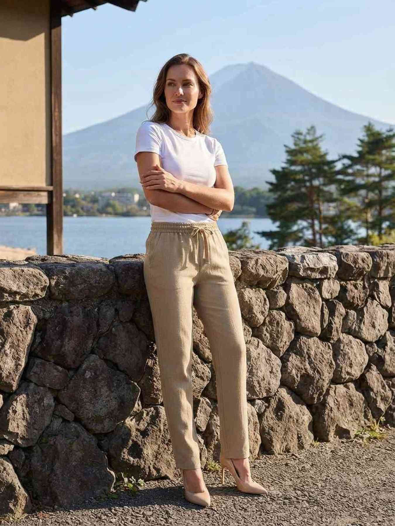 Pantalon décontracté femme, jambe droite, usage quotidien