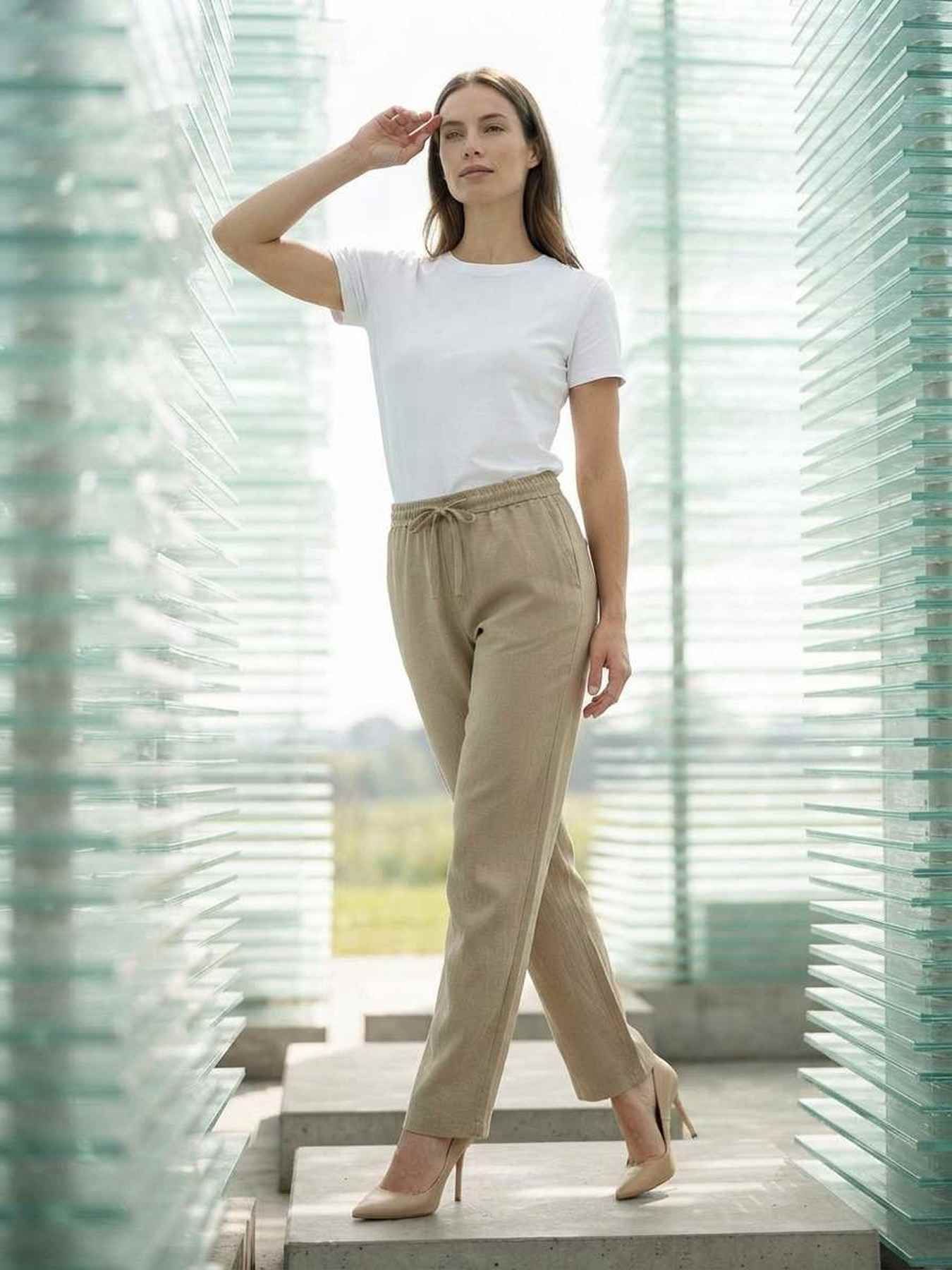 Pantalon long femme jambe droite décontracté