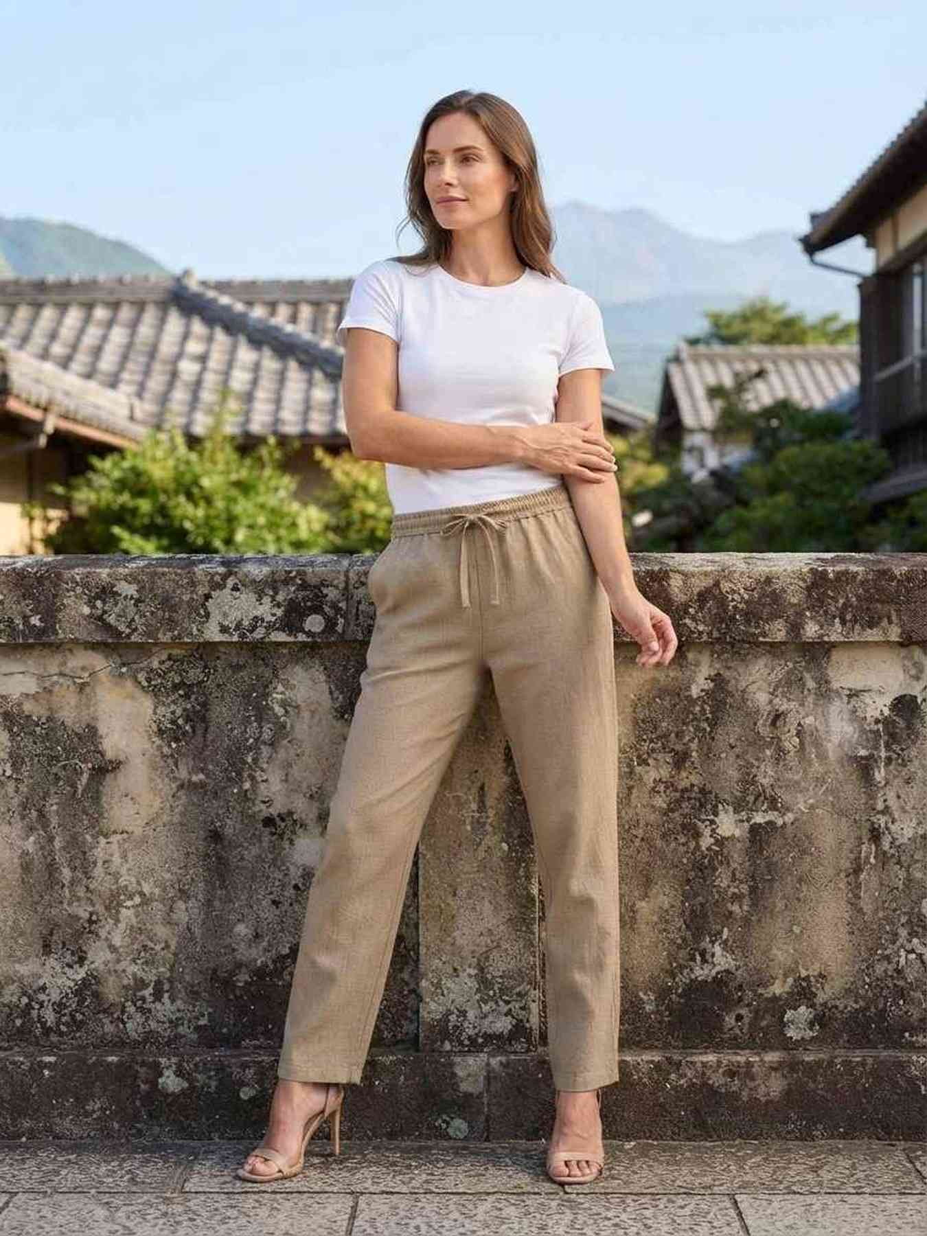 Pantalon long femme jambe droite décontracté