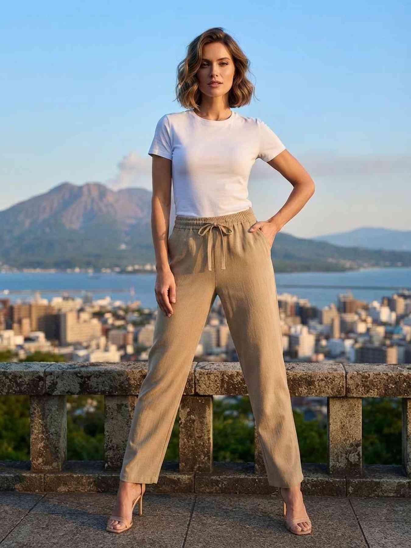 Pantalon long femme jambe droite décontracté
