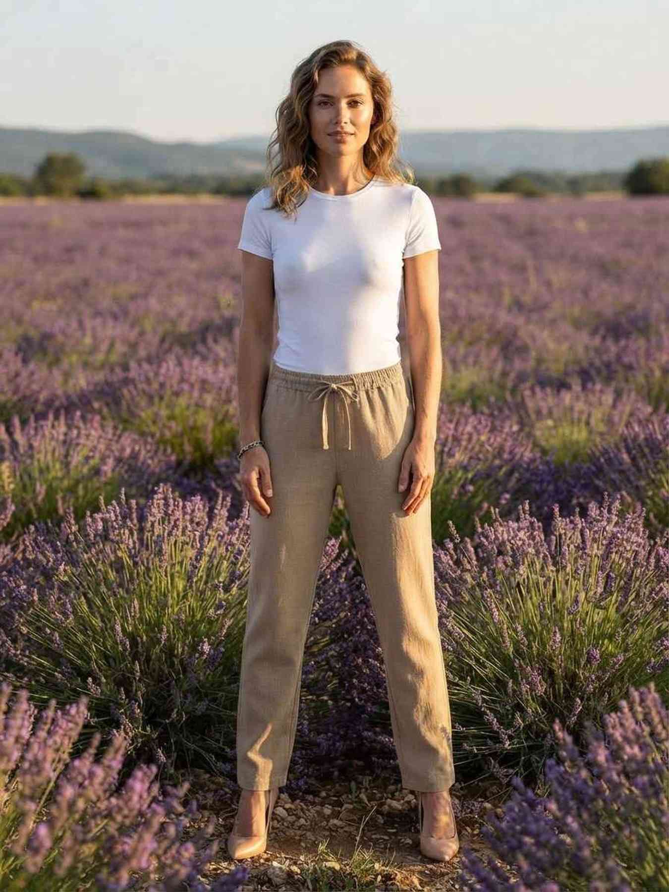 Pantalon long femme jambe droite décontracté