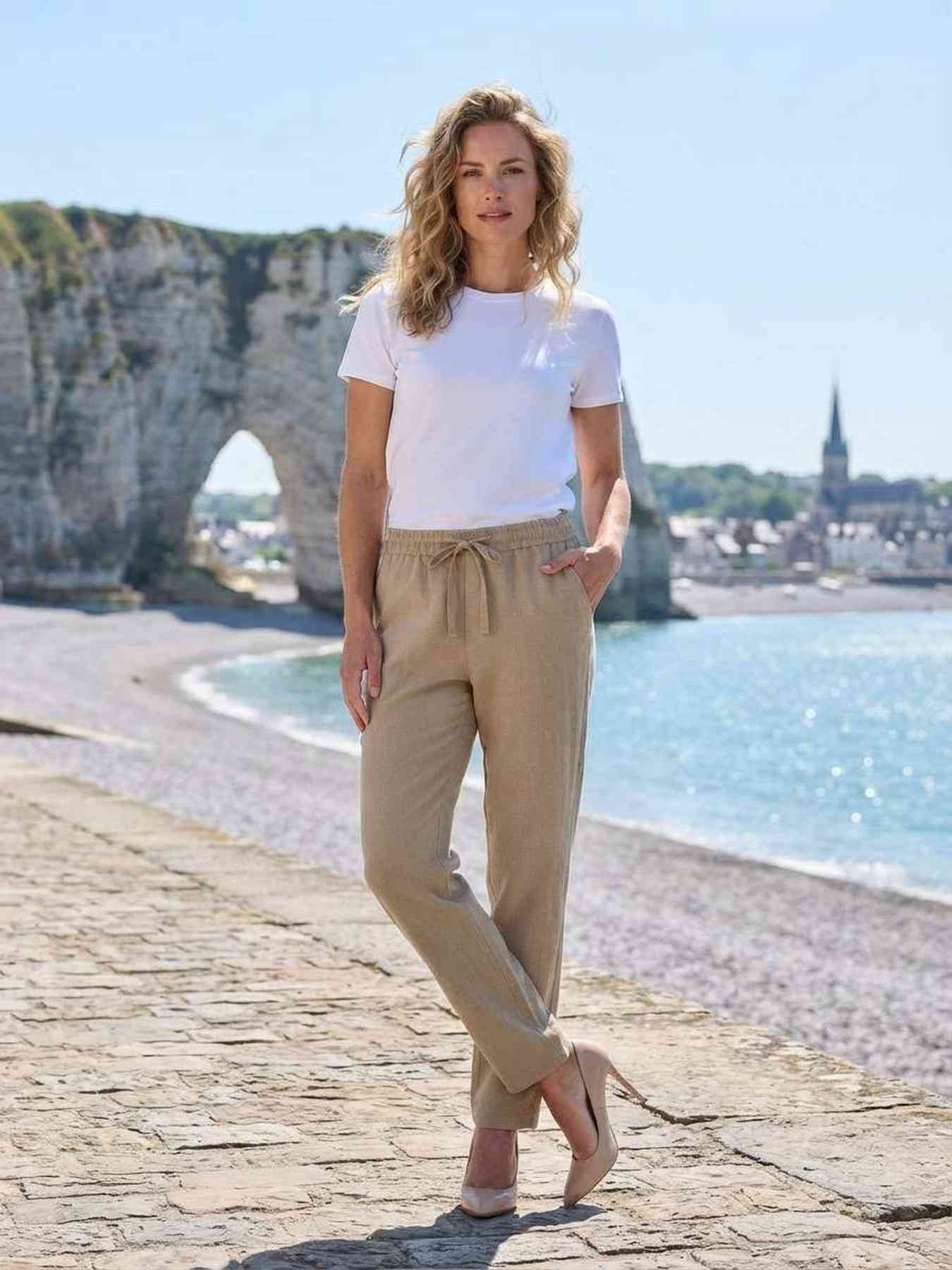 Pantalon long femme jambe droite casual